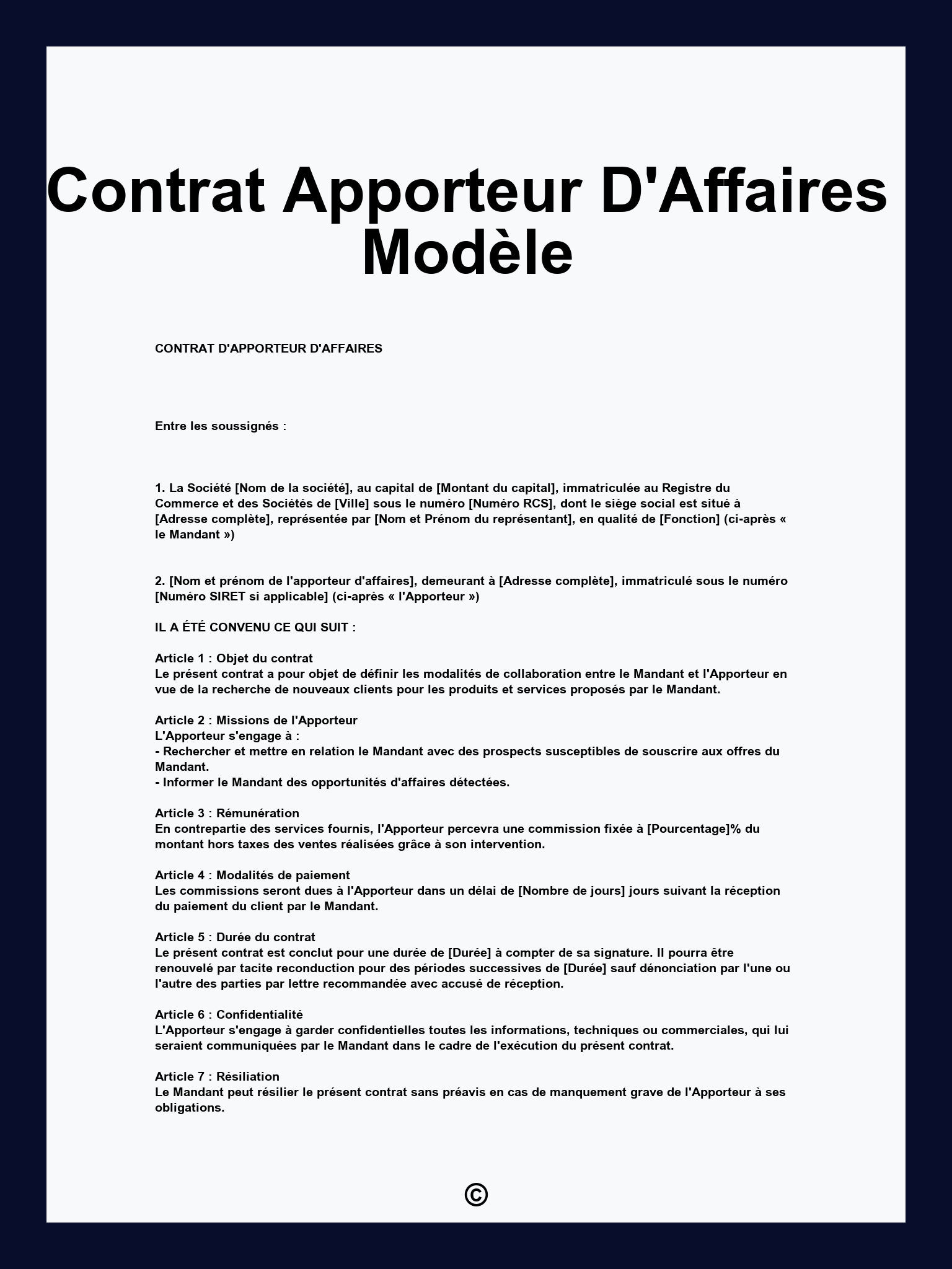 Contrat Apporteur D'Affaires Modèle
