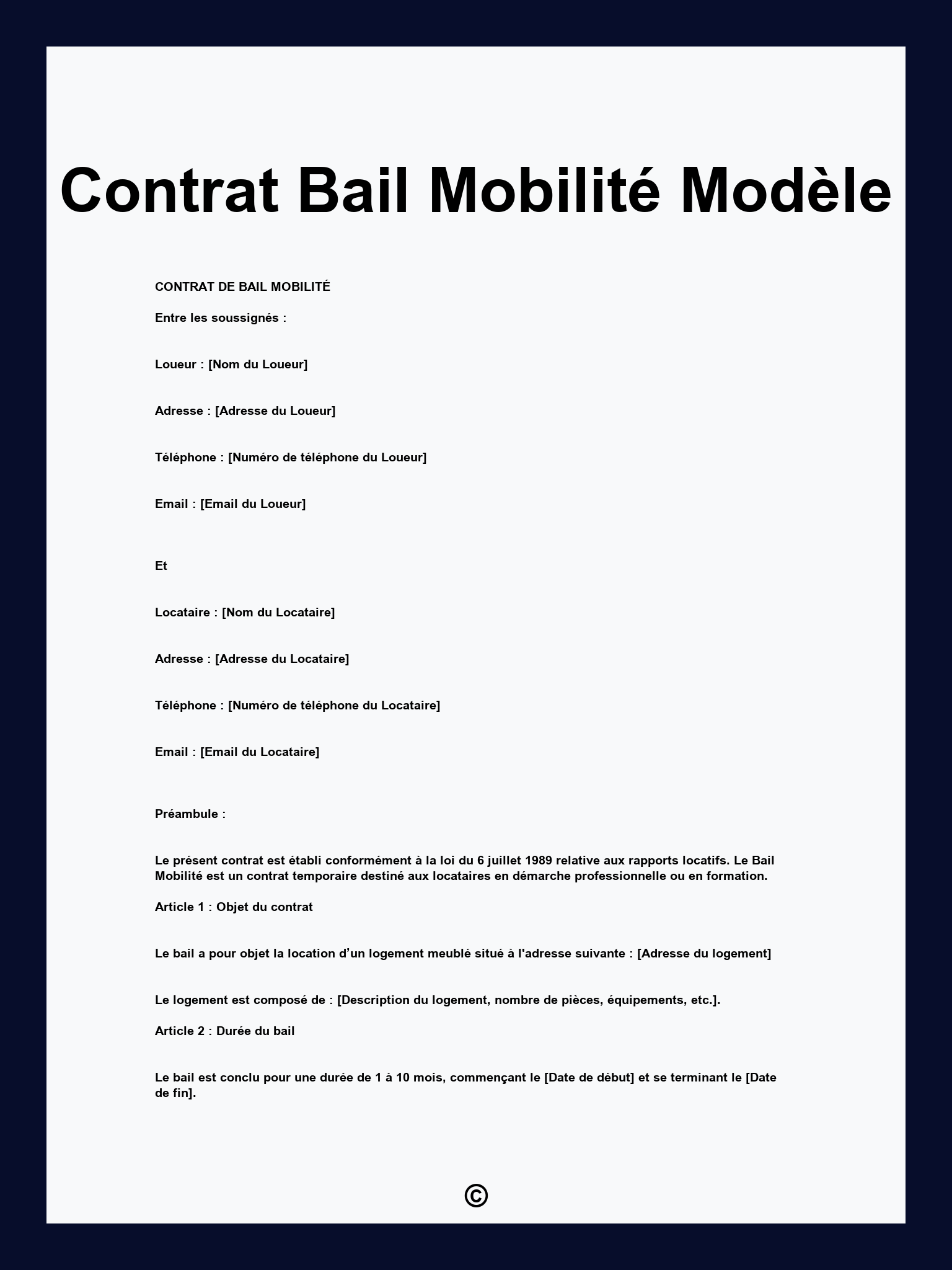 Contrat Bail Mobilité Modèle