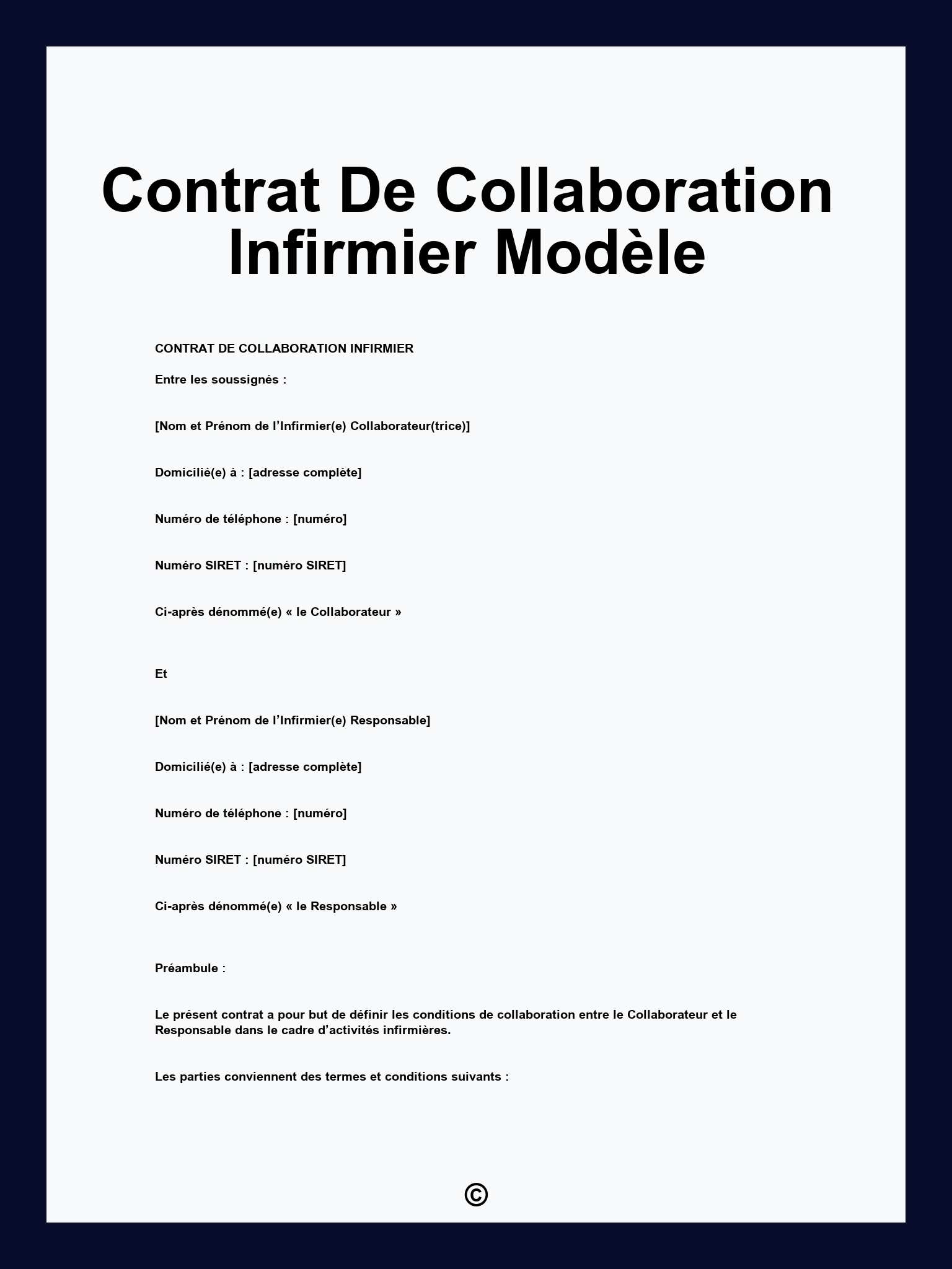 Contrat De Collaboration Infirmier Modèle