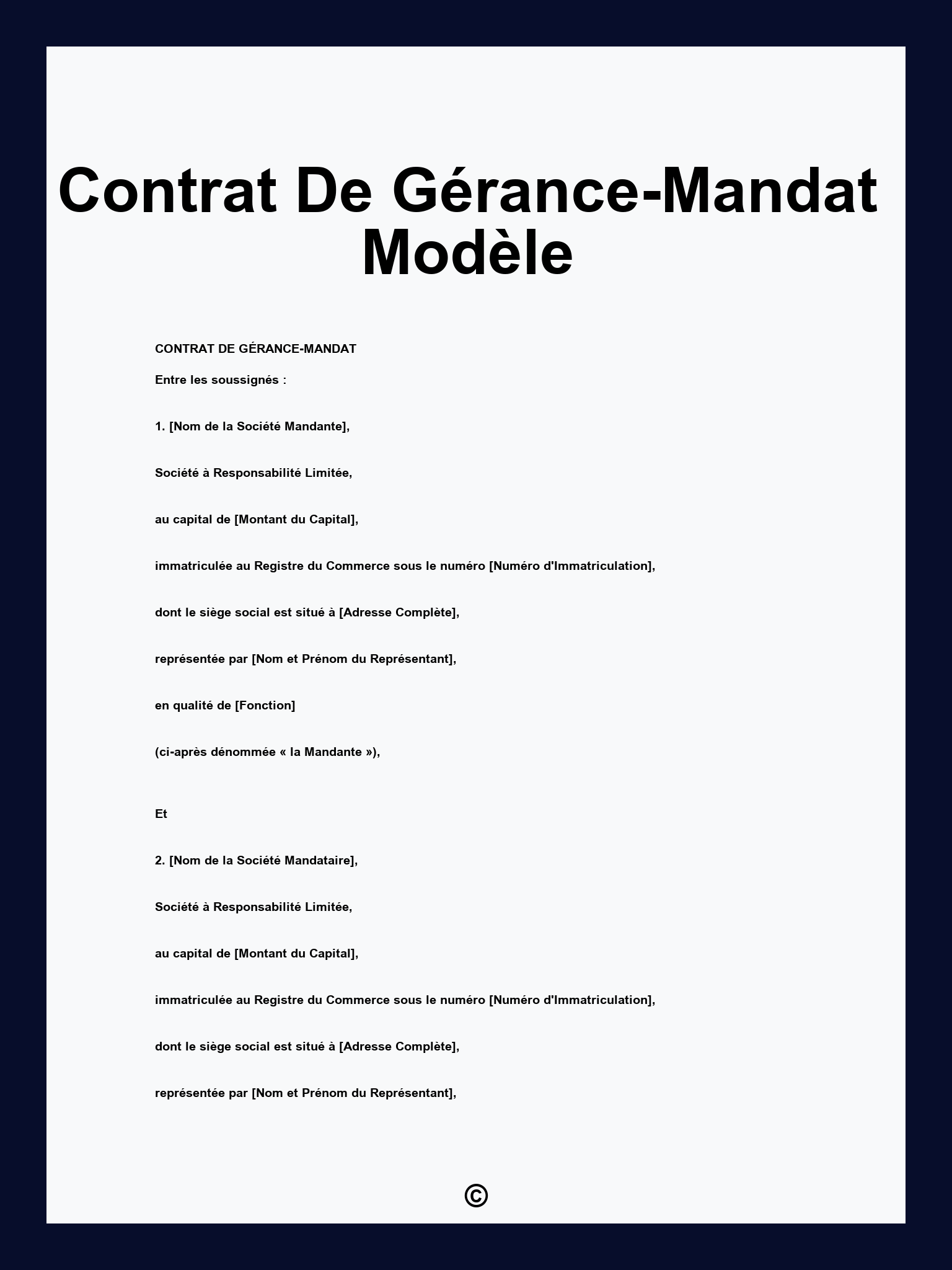 Contrat De Gérance-Mandat Modèle