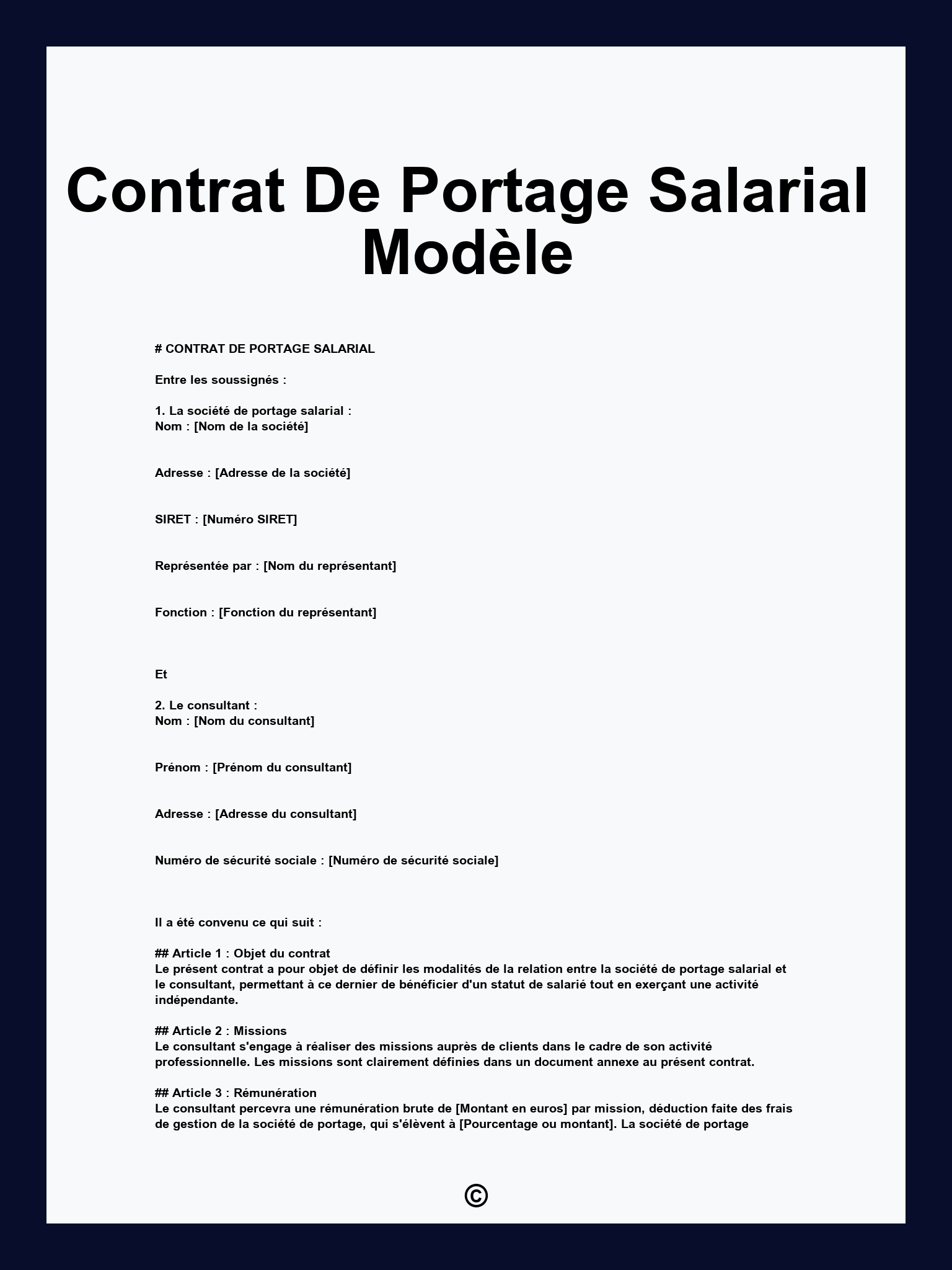 Contrat De Portage Salarial Modèle