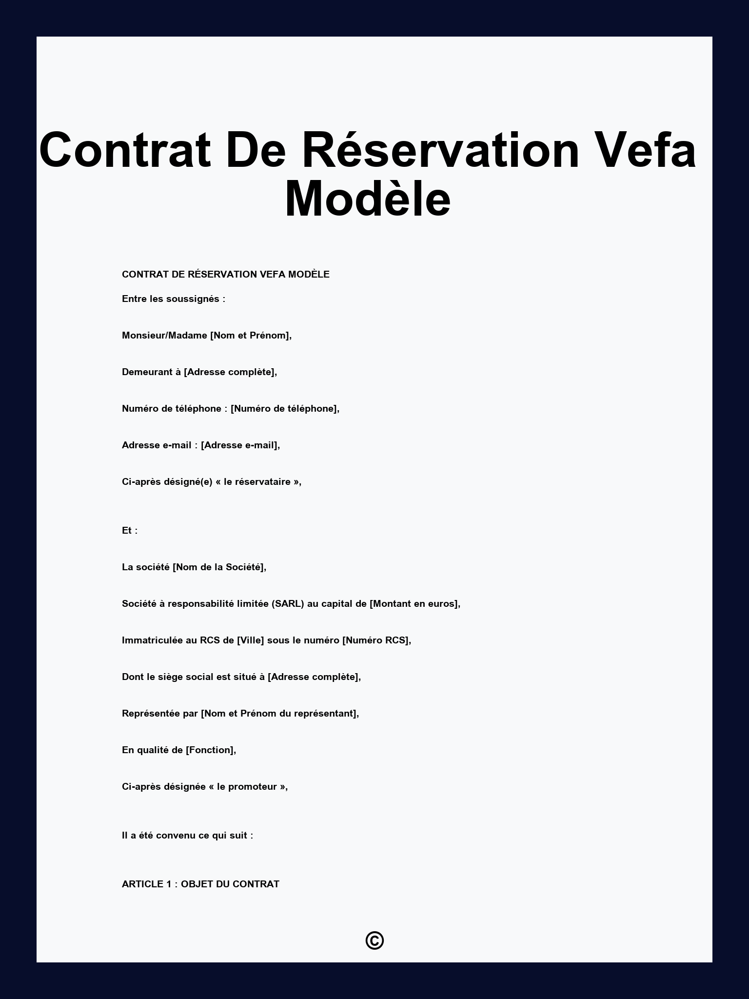 Contrat De Réservation Vefa Modèle