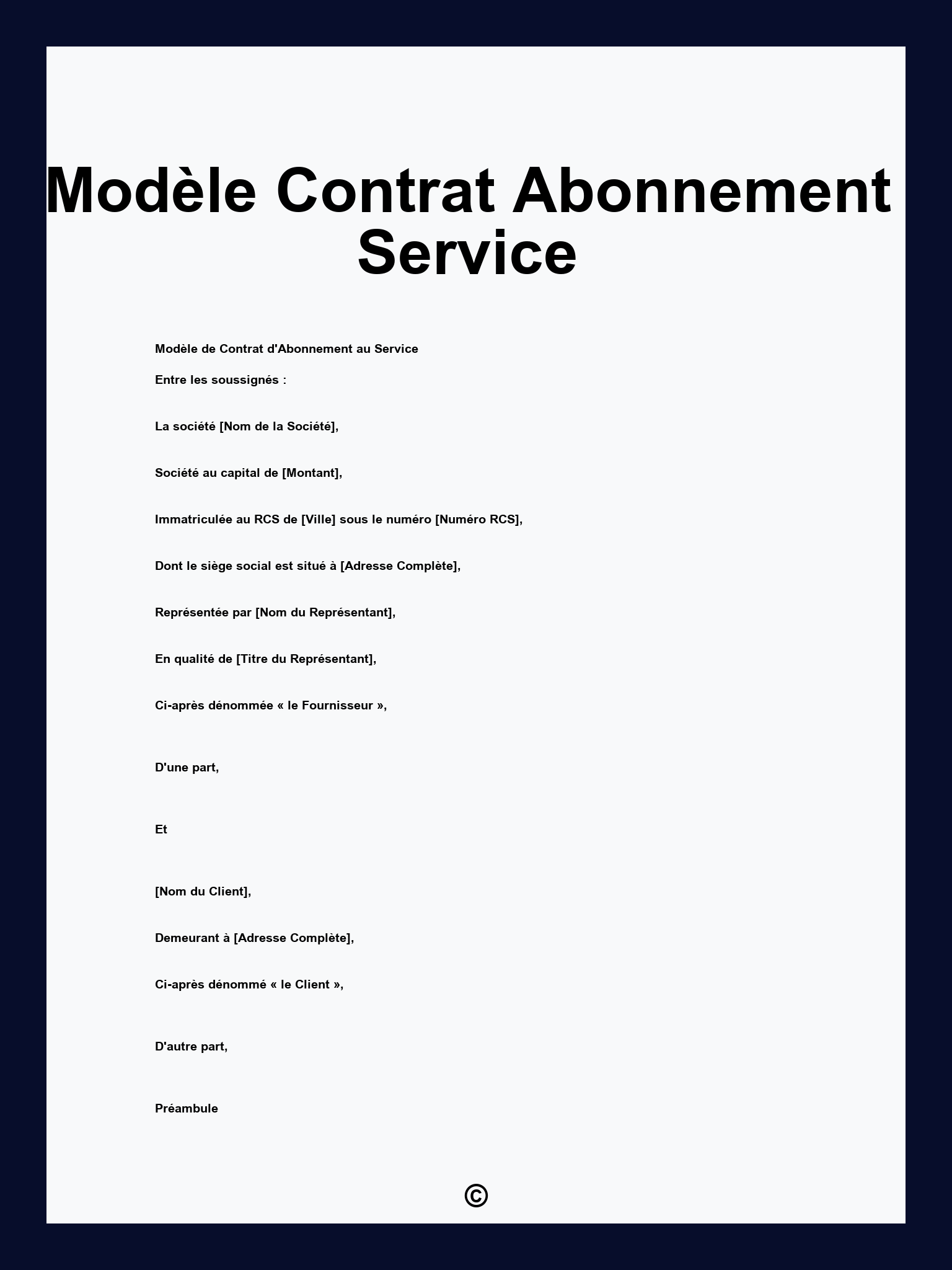 Modèle Contrat Abonnement Service