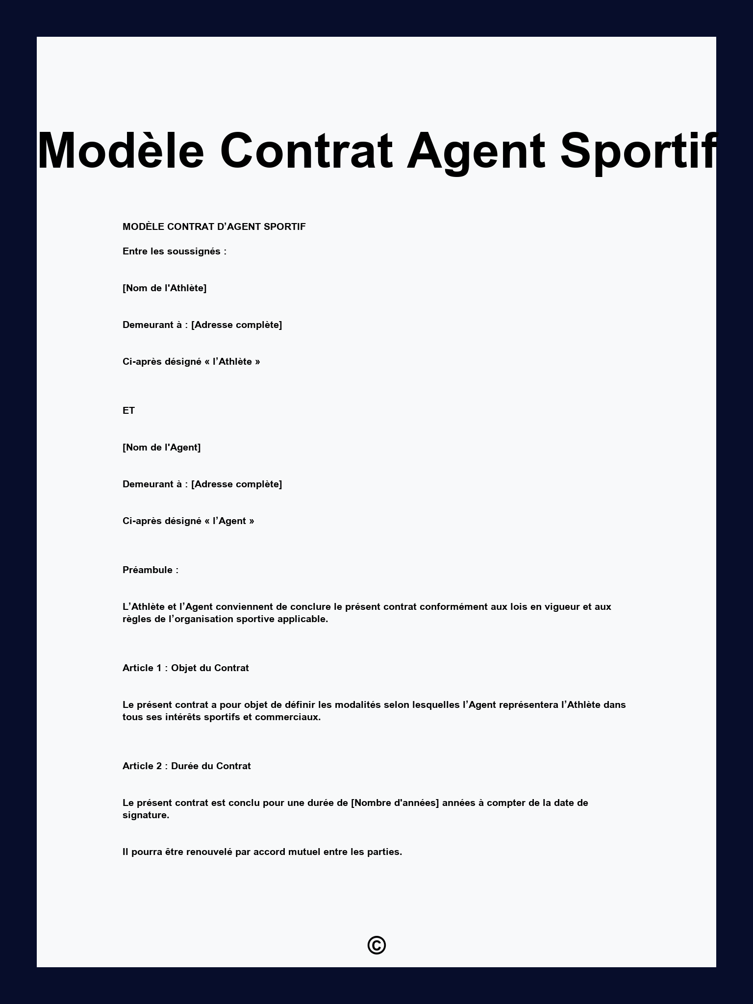 Modèle Contrat Agent Sportif