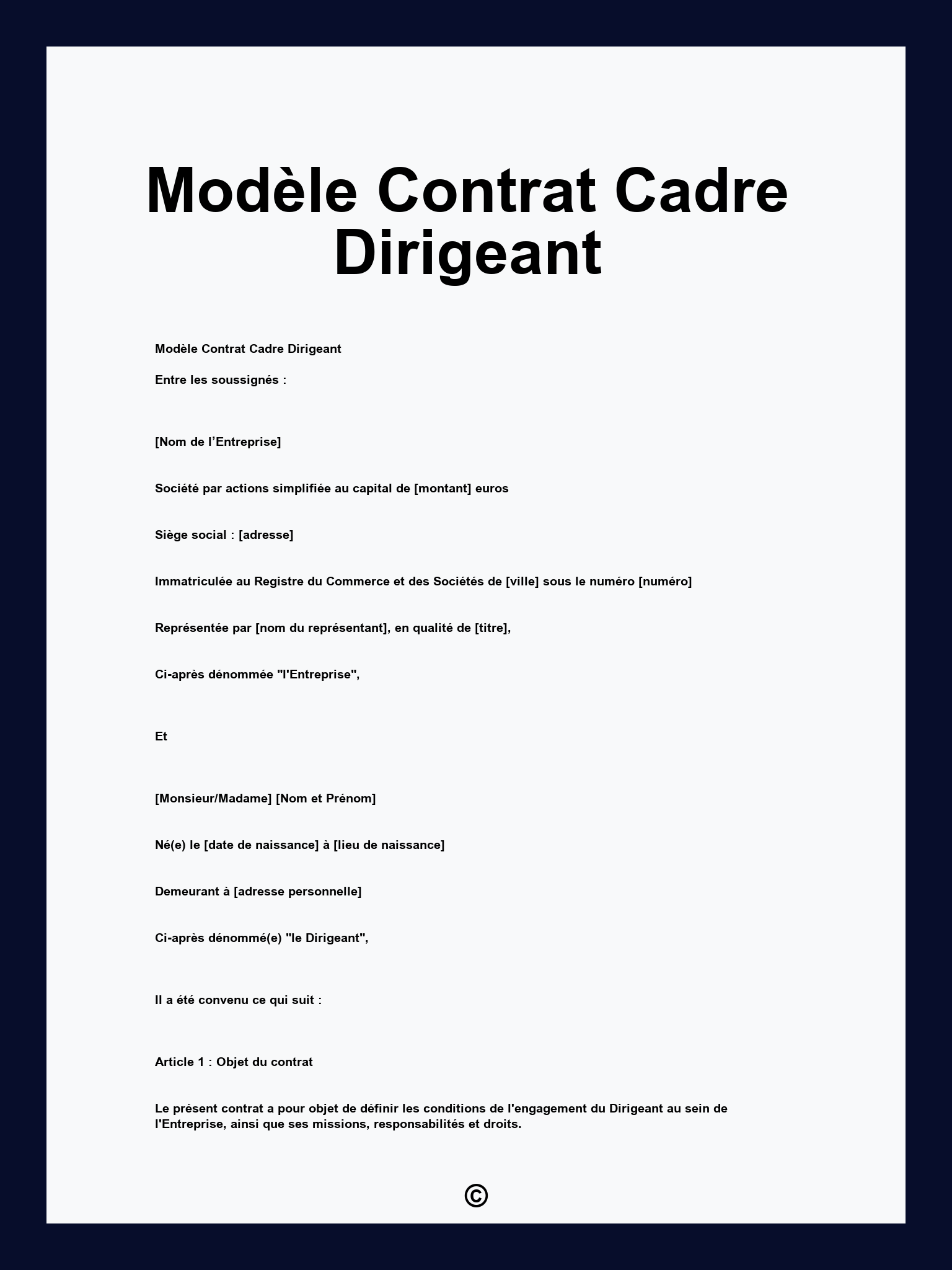 Modèle Contrat Cadre Dirigeant