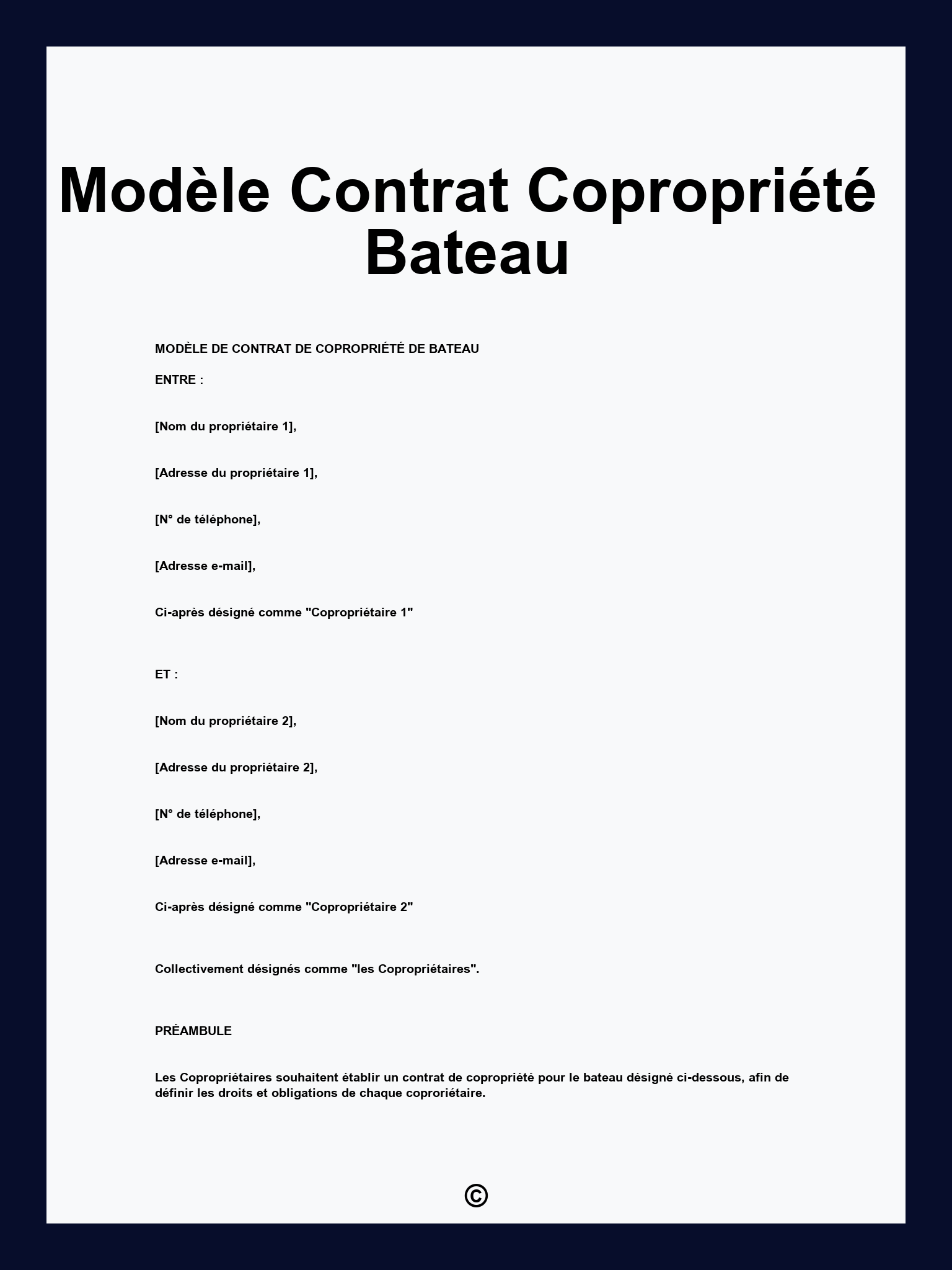 Modèle Contrat Copropriété Bateau