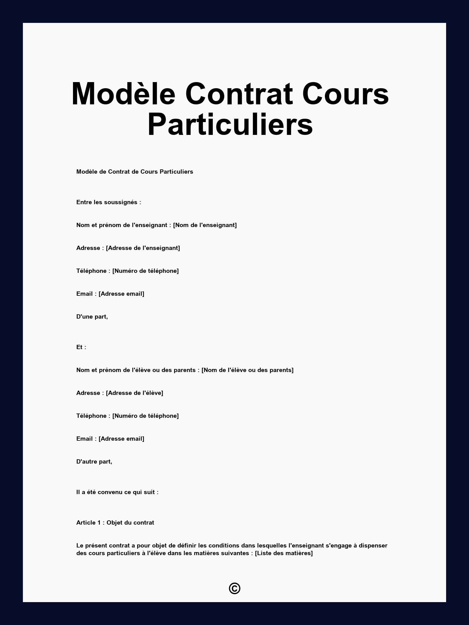 Modèle Contrat Cours Particuliers