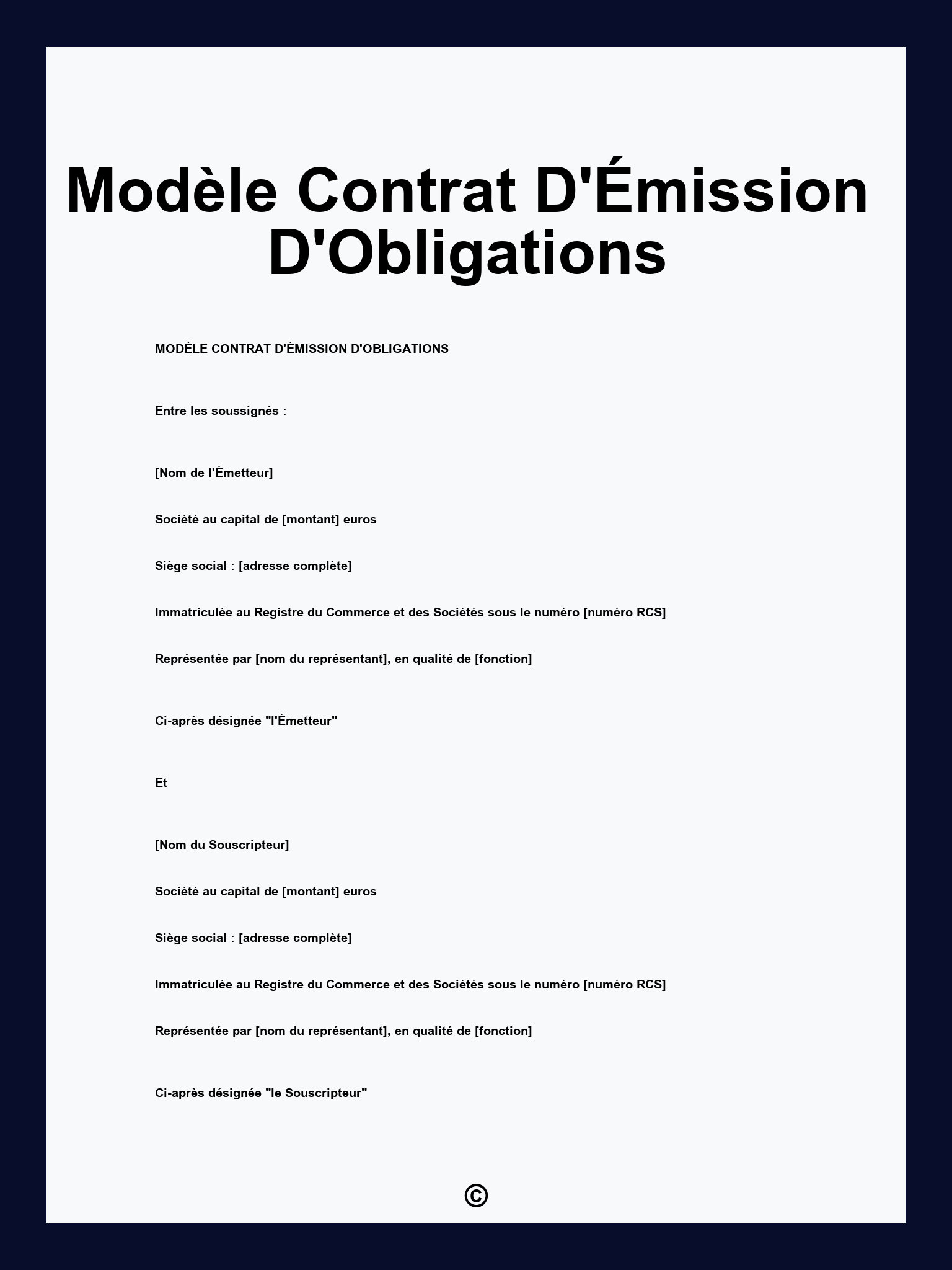 Modèle Contrat D'Émission D'Obligations