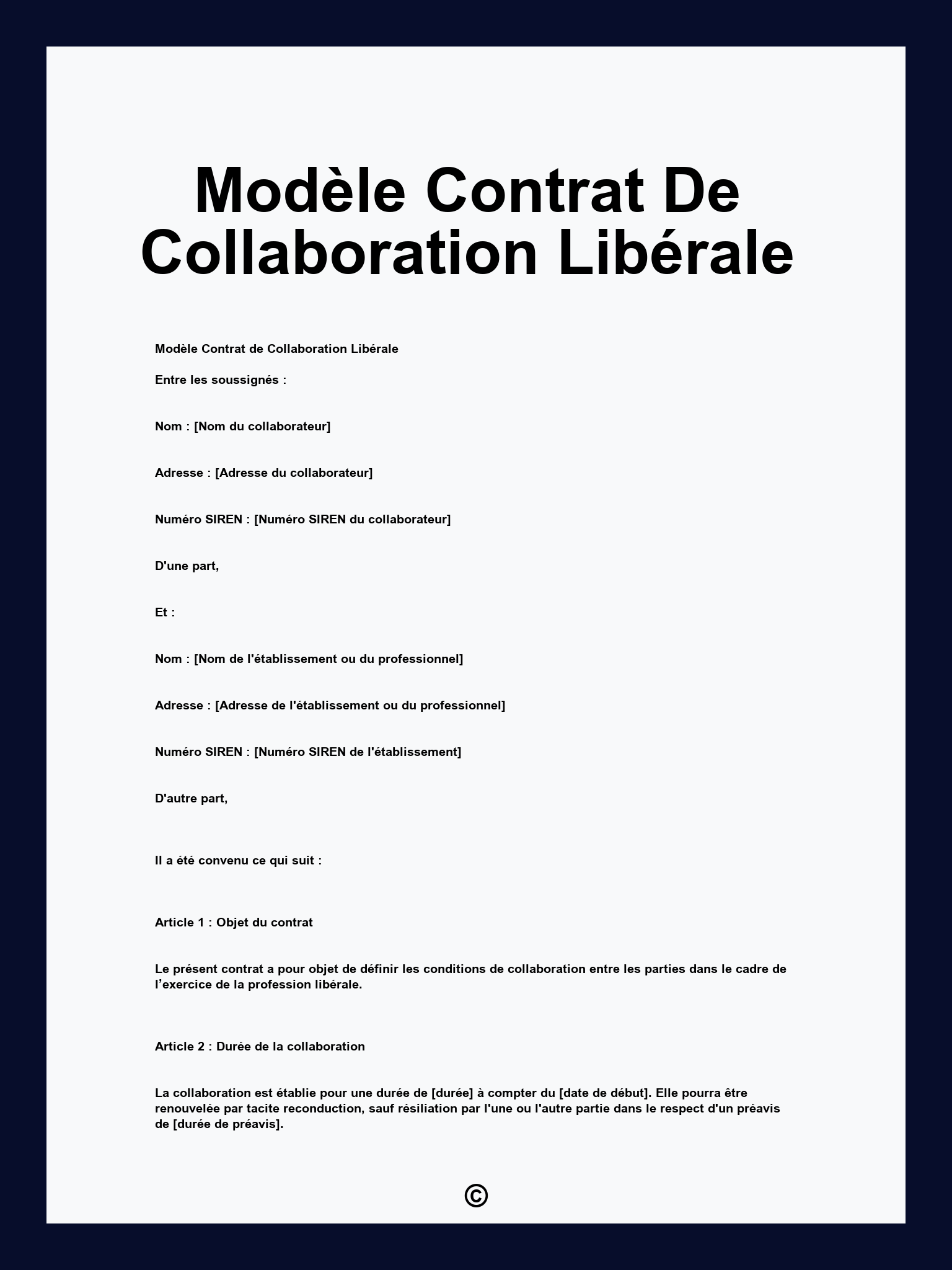 Modèle Contrat De Collaboration Libérale