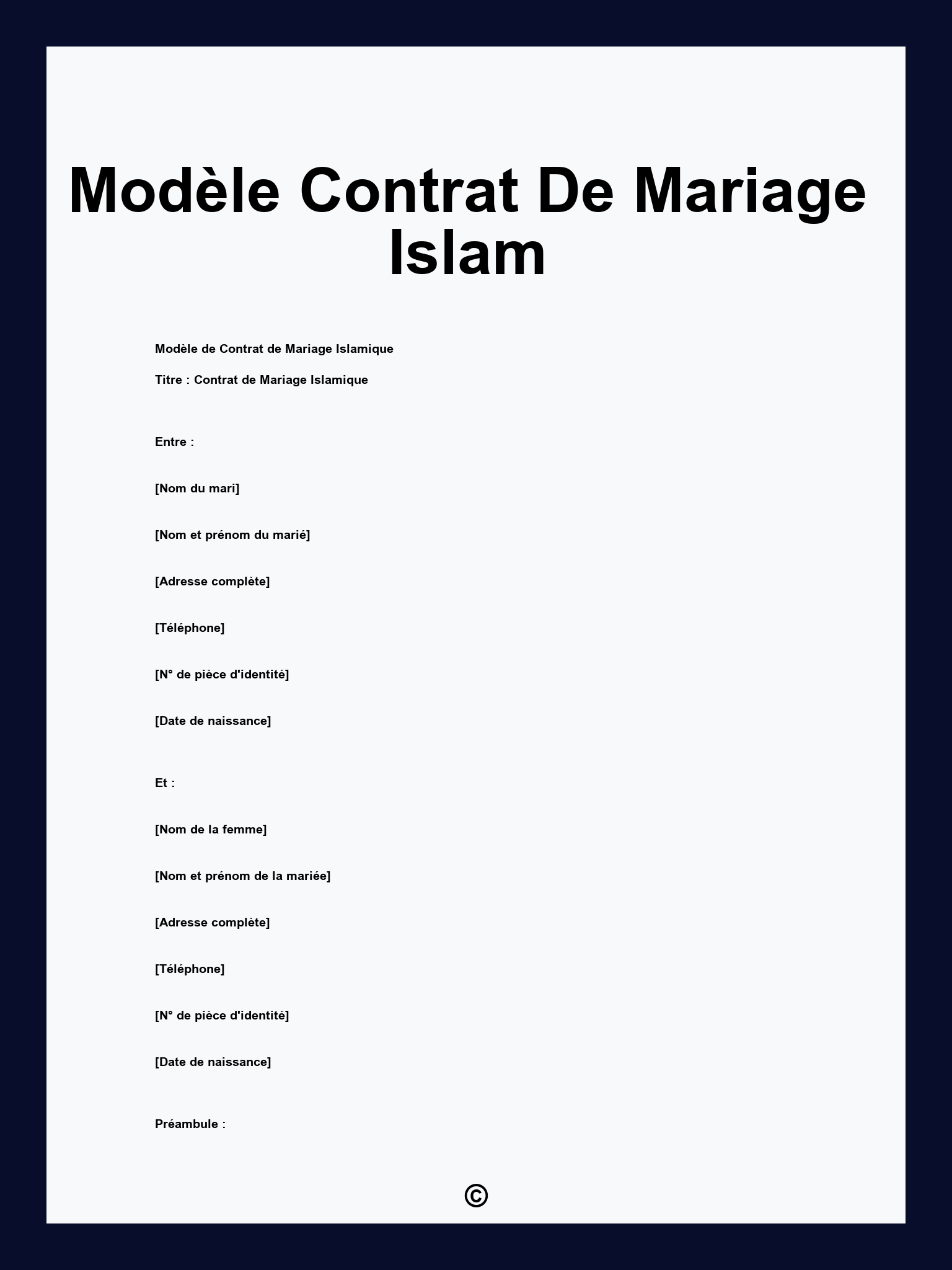 Modèle Contrat De Mariage Islam