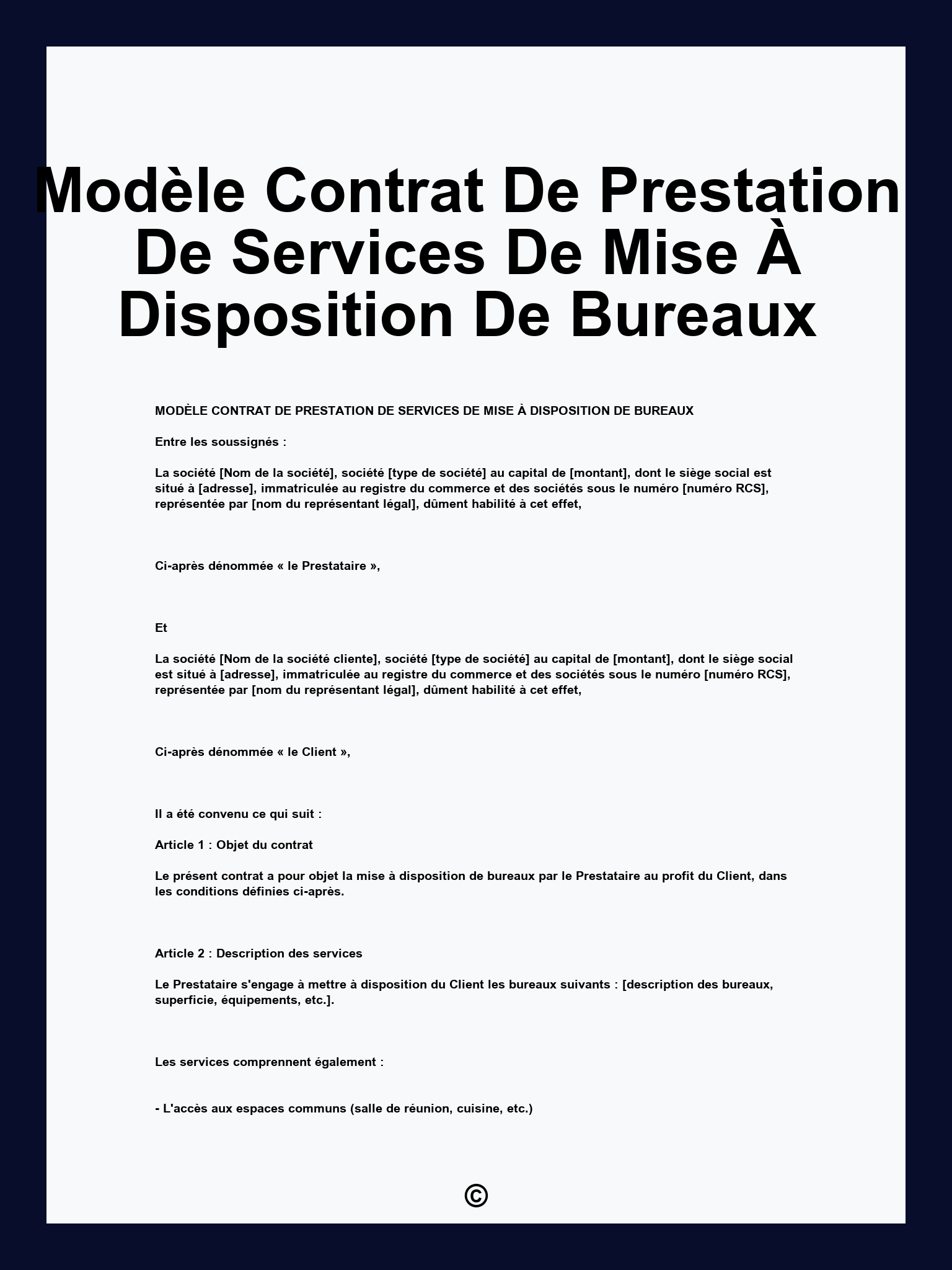 Modèle Contrat De Prestation De Services De Mise À Disposition De Bureaux