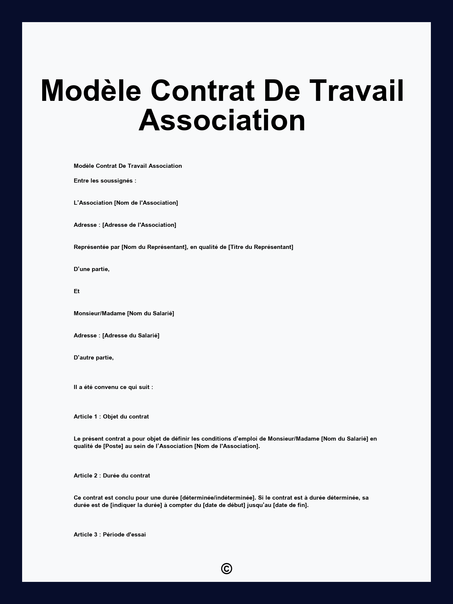 Modèle Contrat De Travail Association