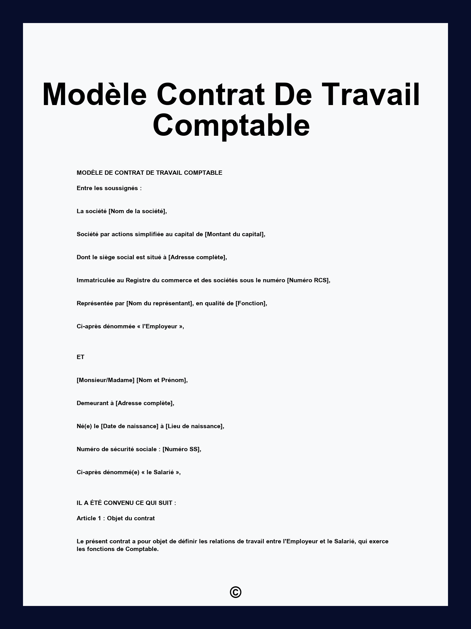 Modèle Contrat De Travail Comptable