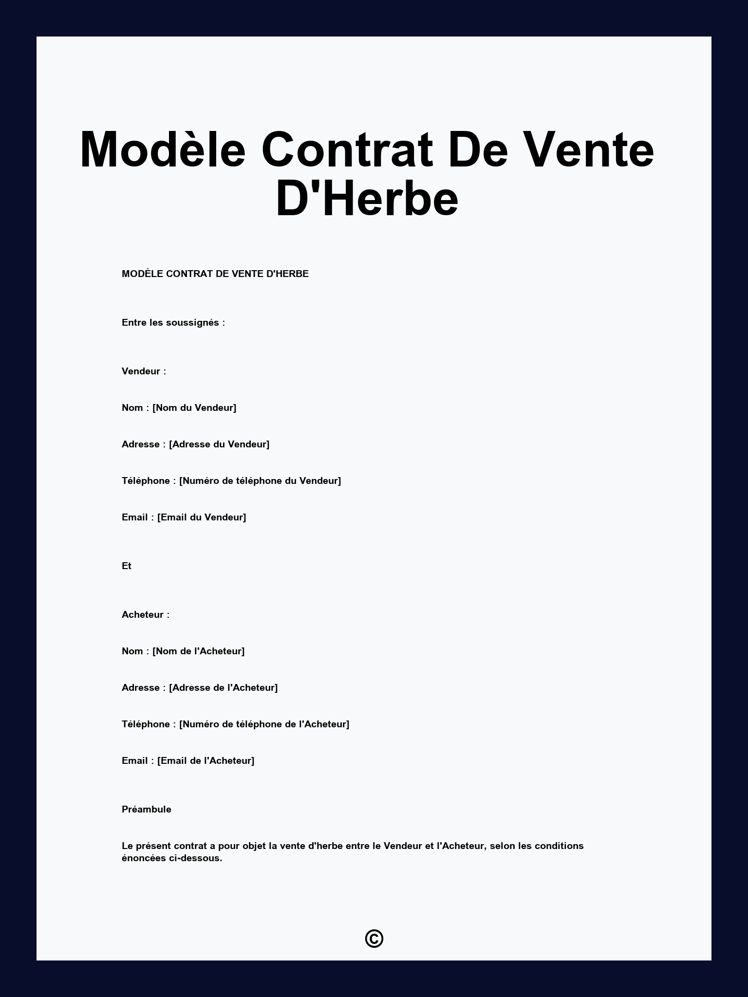 Modèle Contrat De Vente D'Herbe