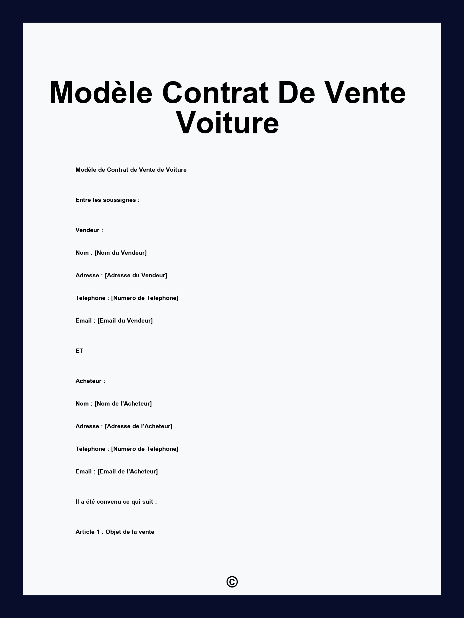 Modèle Contrat De Vente Voiture
