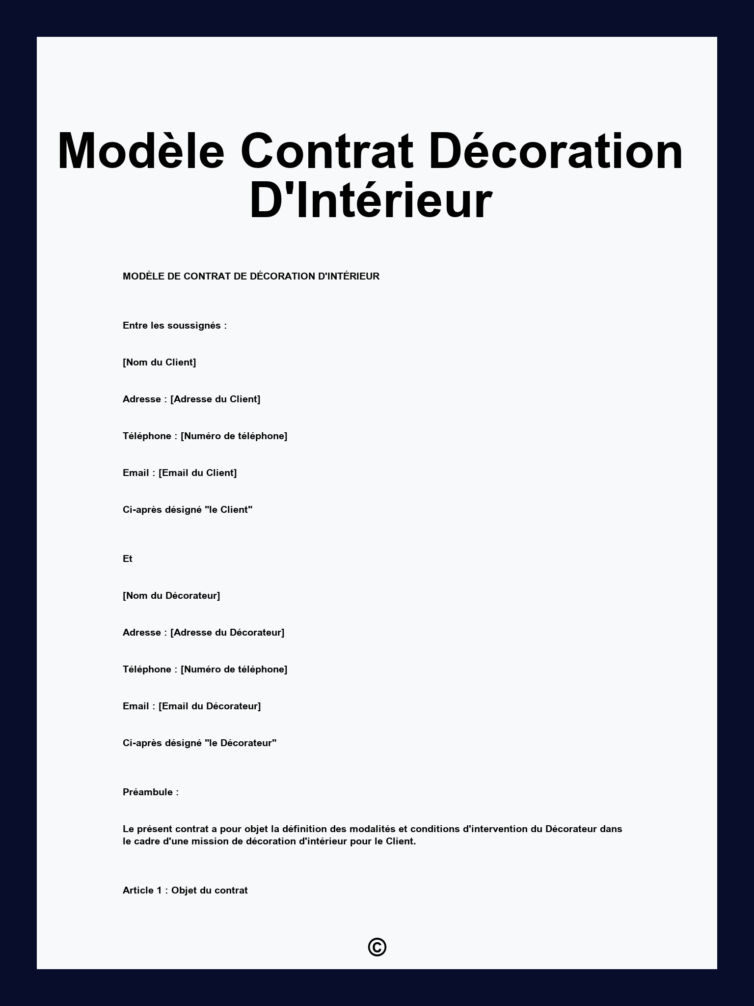 Modèle Contrat Décoration D'Intérieur