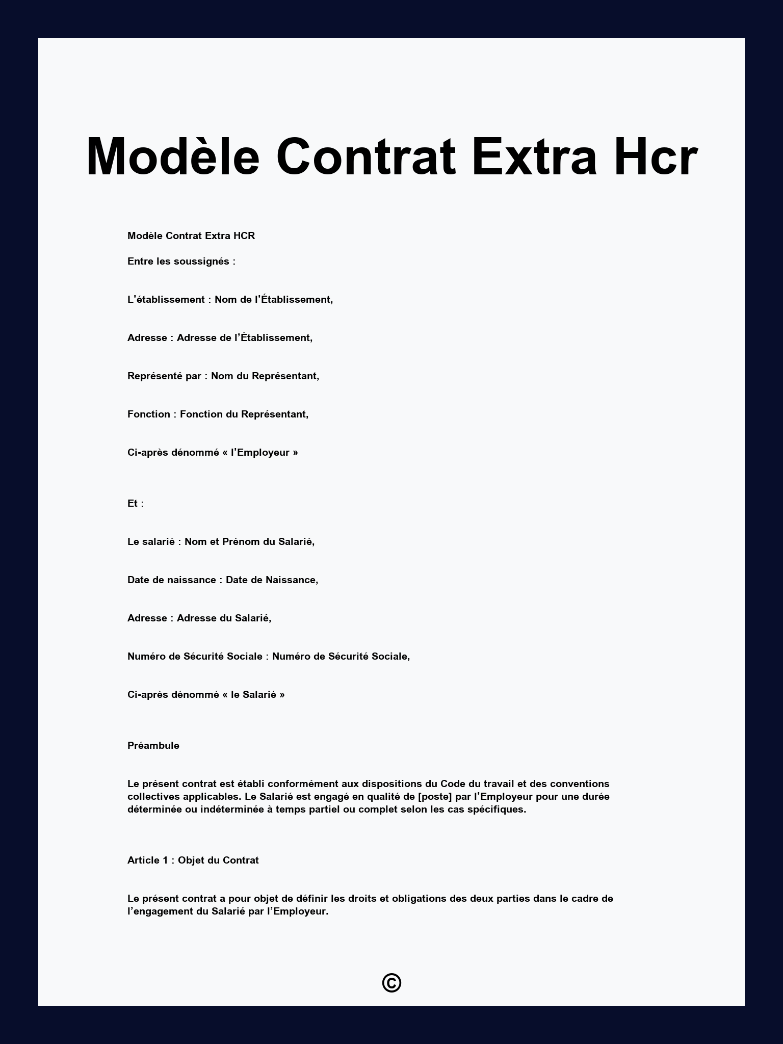 Modèle Contrat Extra Hcr