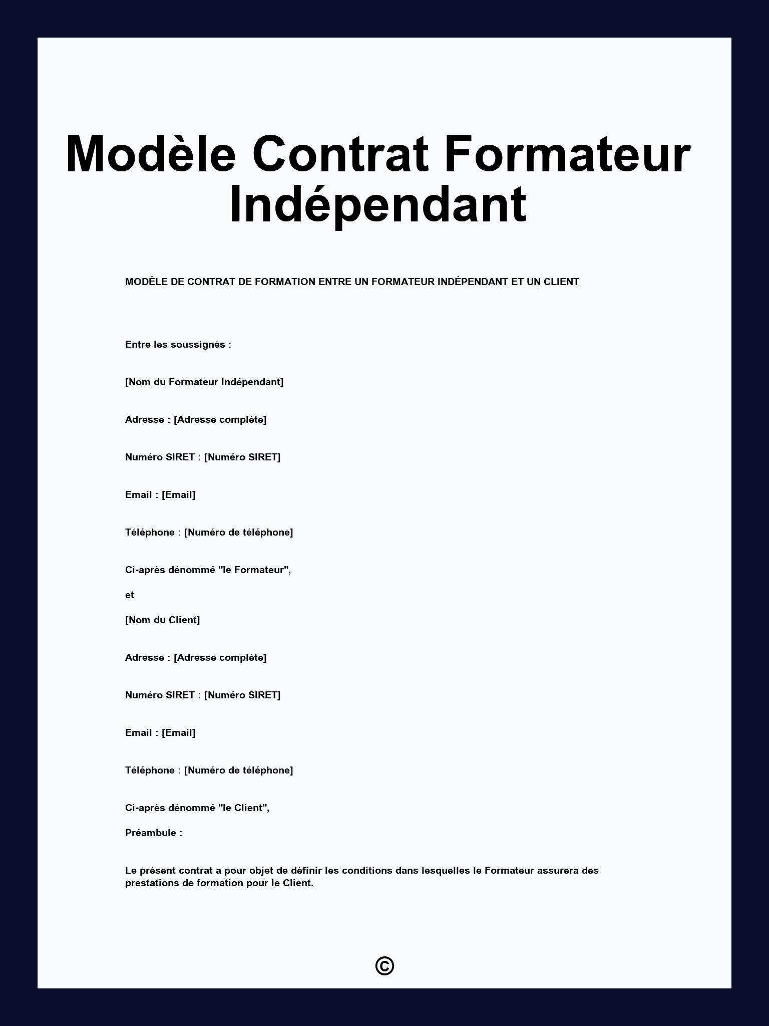 Modèle Contrat Formateur Indépendant