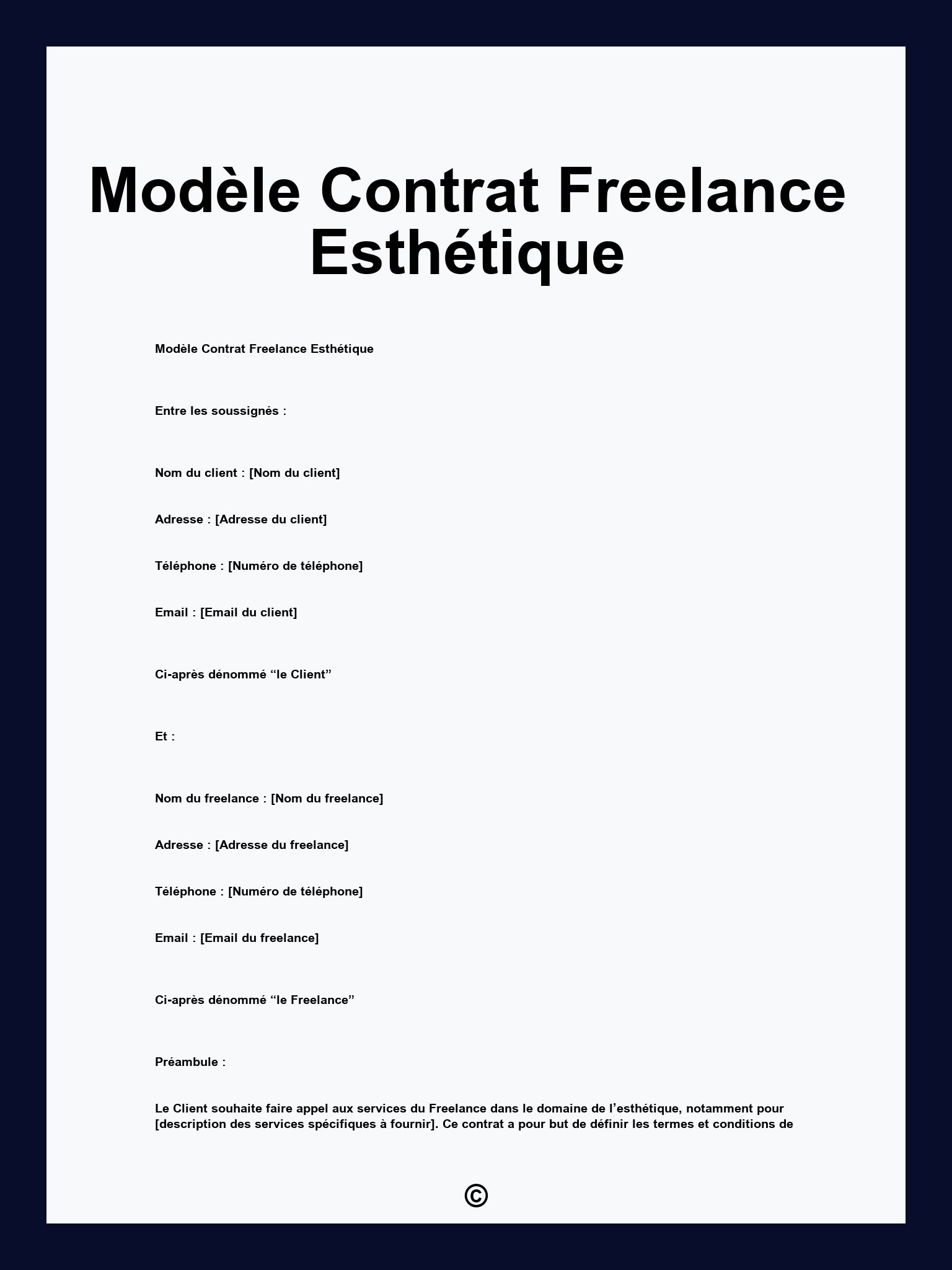 Modèle Contrat Freelance Esthétique