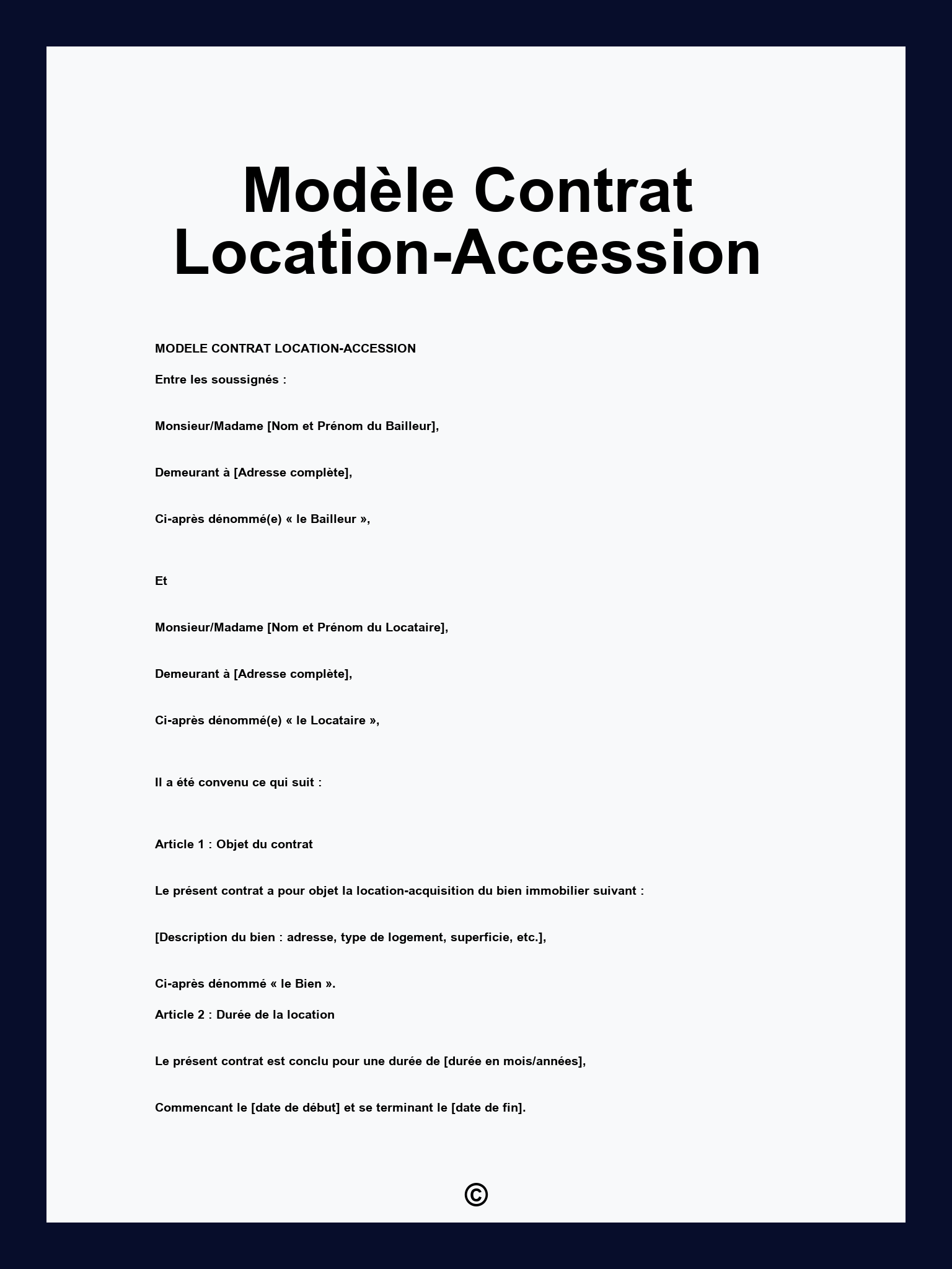 Modèle Contrat Location-Accession