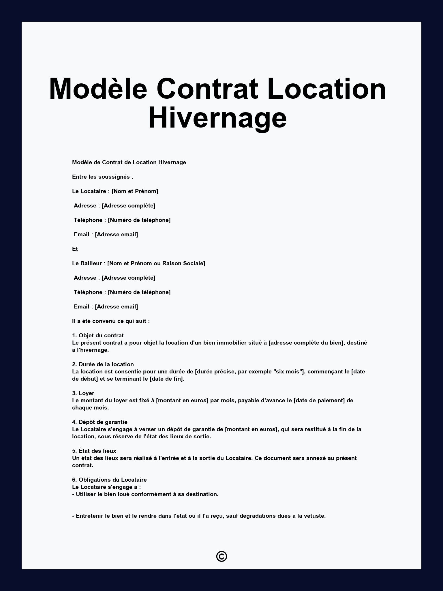 Modèle Contrat Location Hivernage