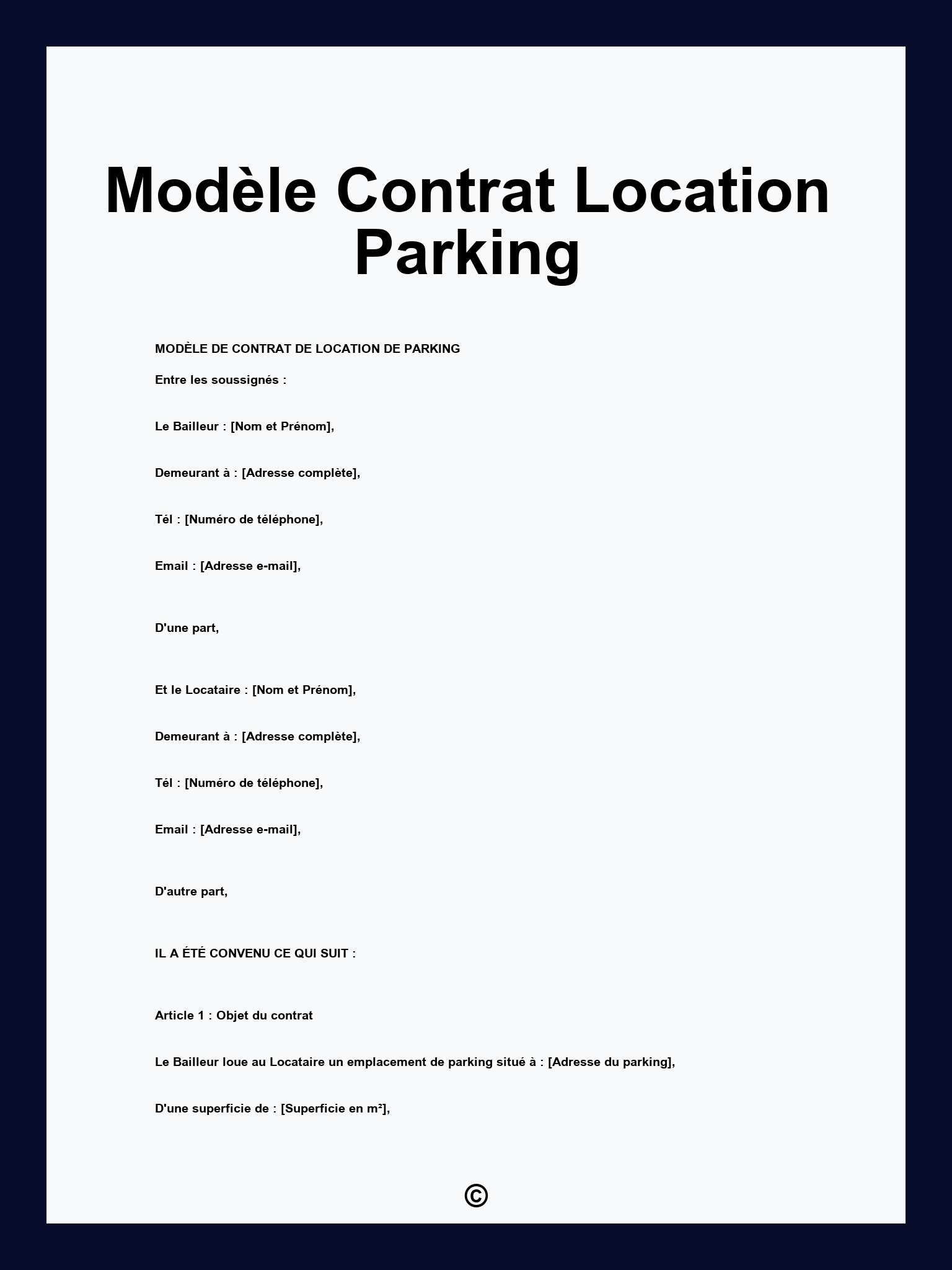 Modèle Contrat Location Parking