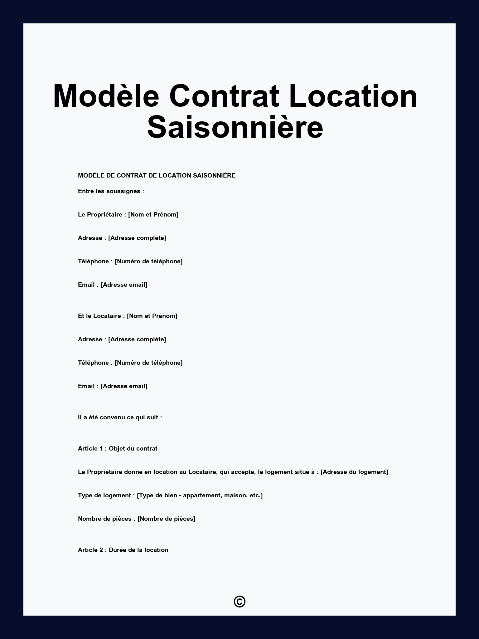 Modèle Contrat Location Saisonnière