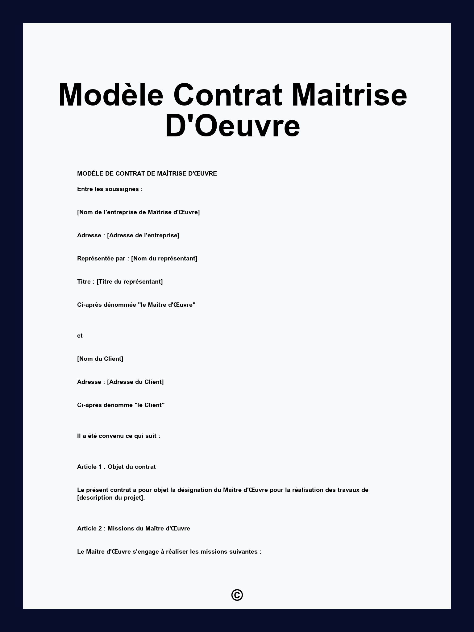 Modèle Contrat Maitrise D'Oeuvre