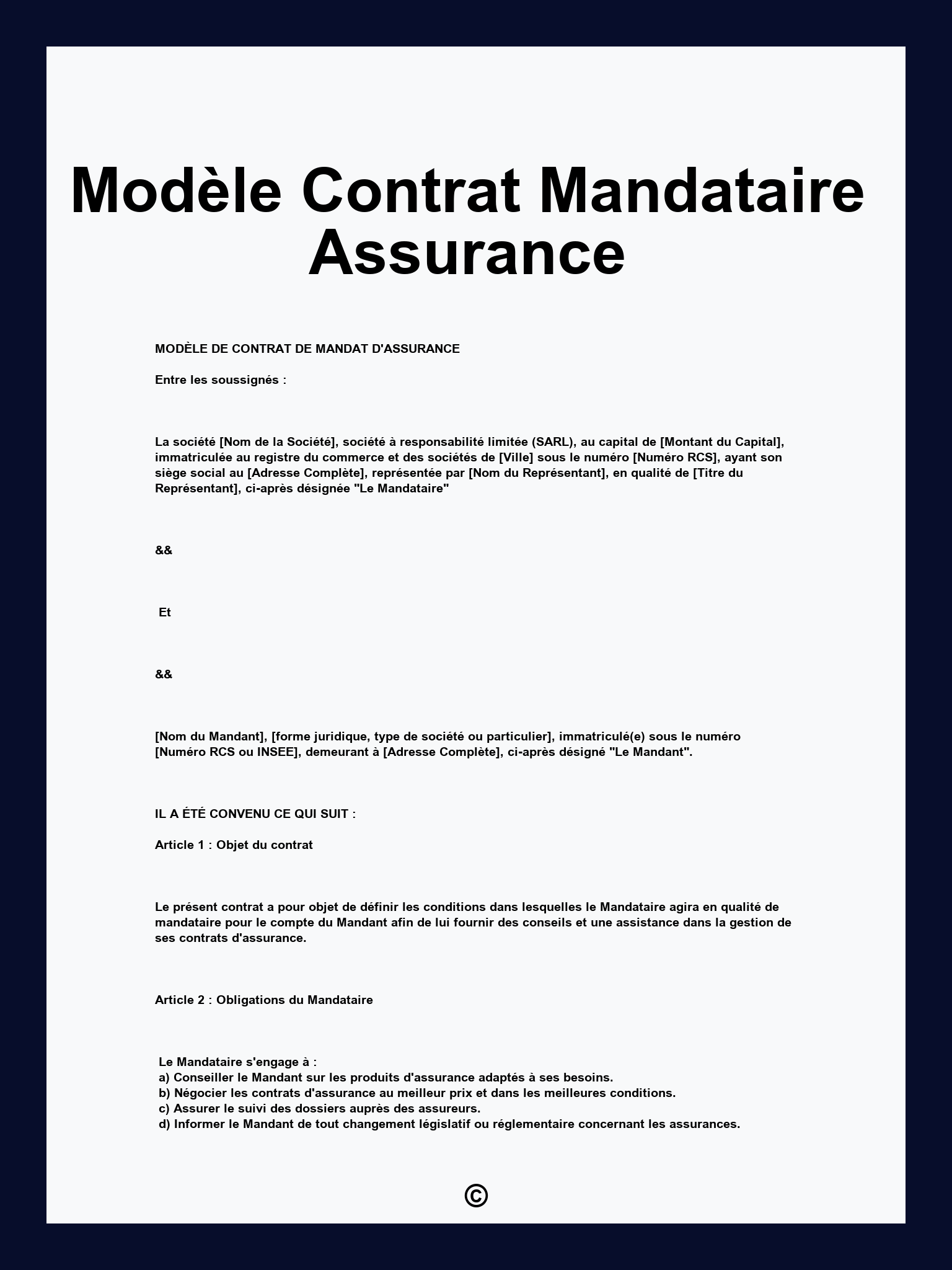 Modèle Contrat Mandataire Assurance