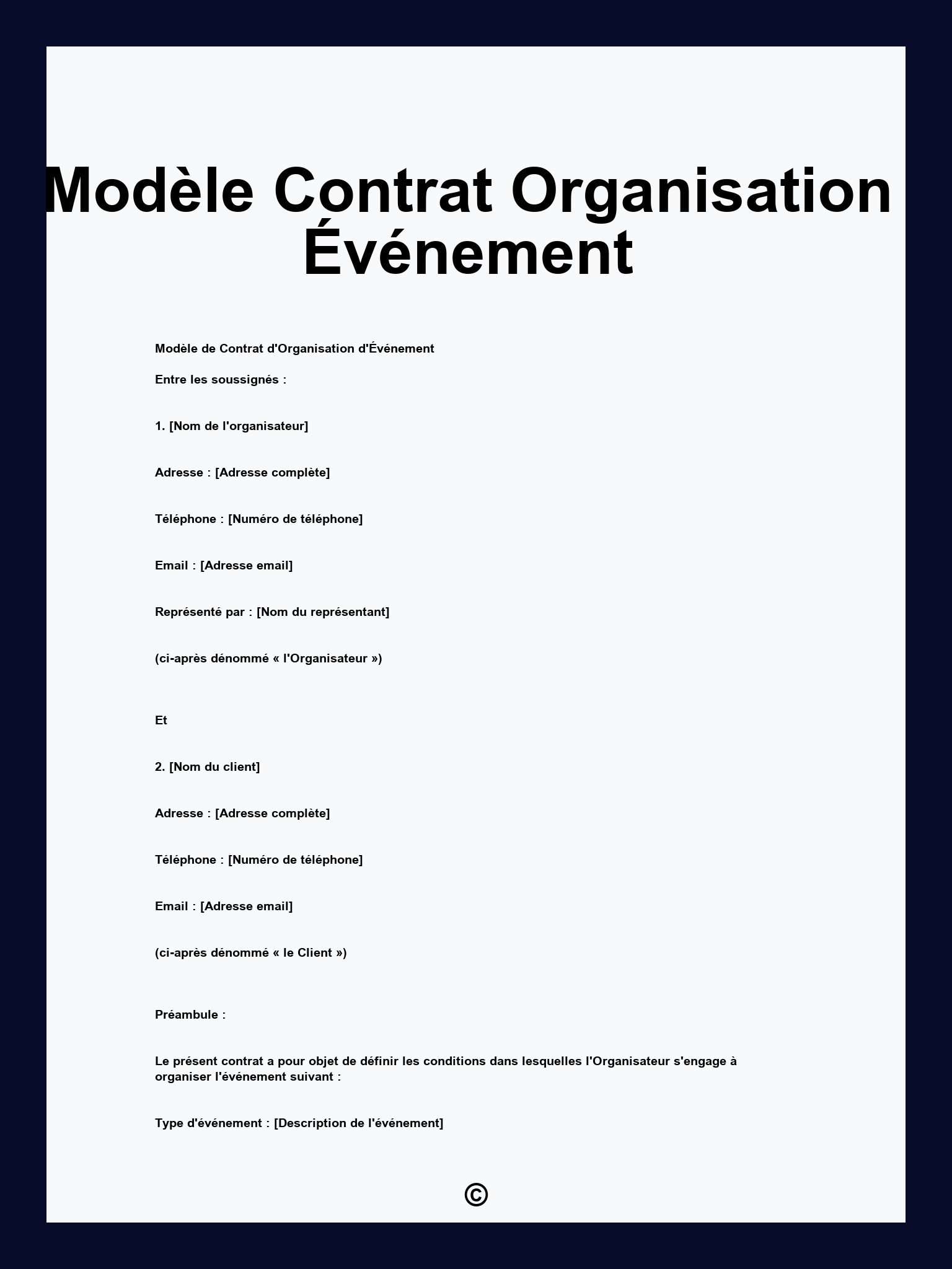 Modèle Contrat Organisation Événement