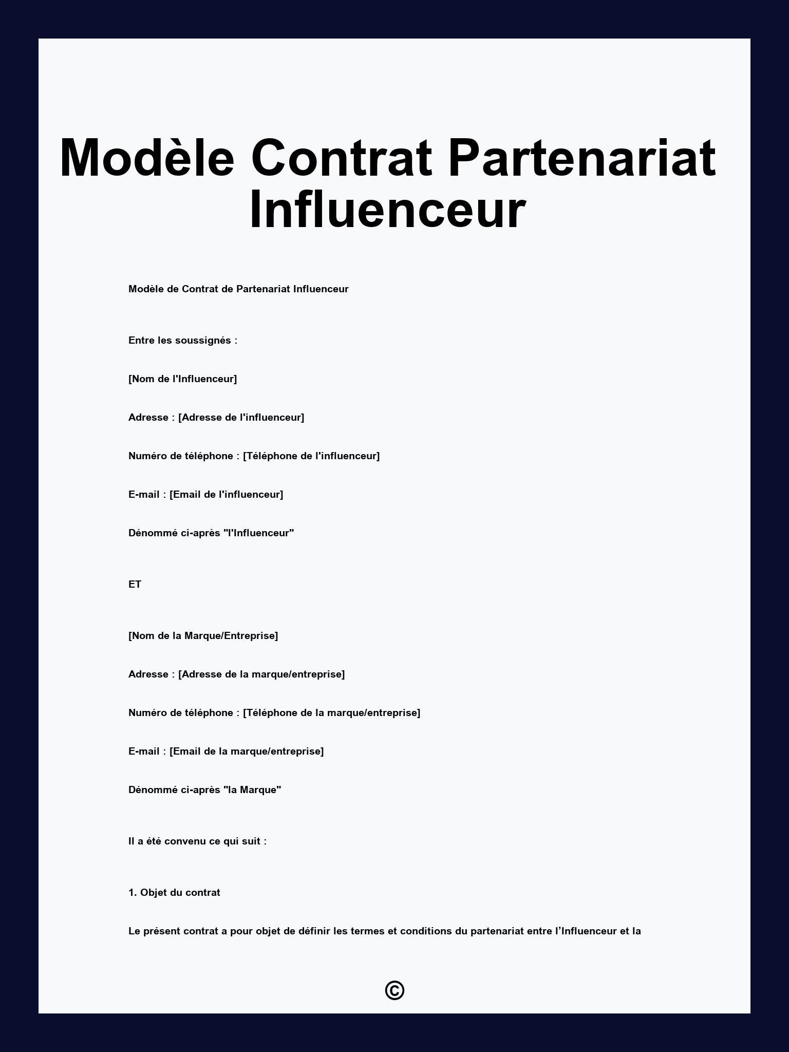Modèle Contrat Partenariat Influenceur