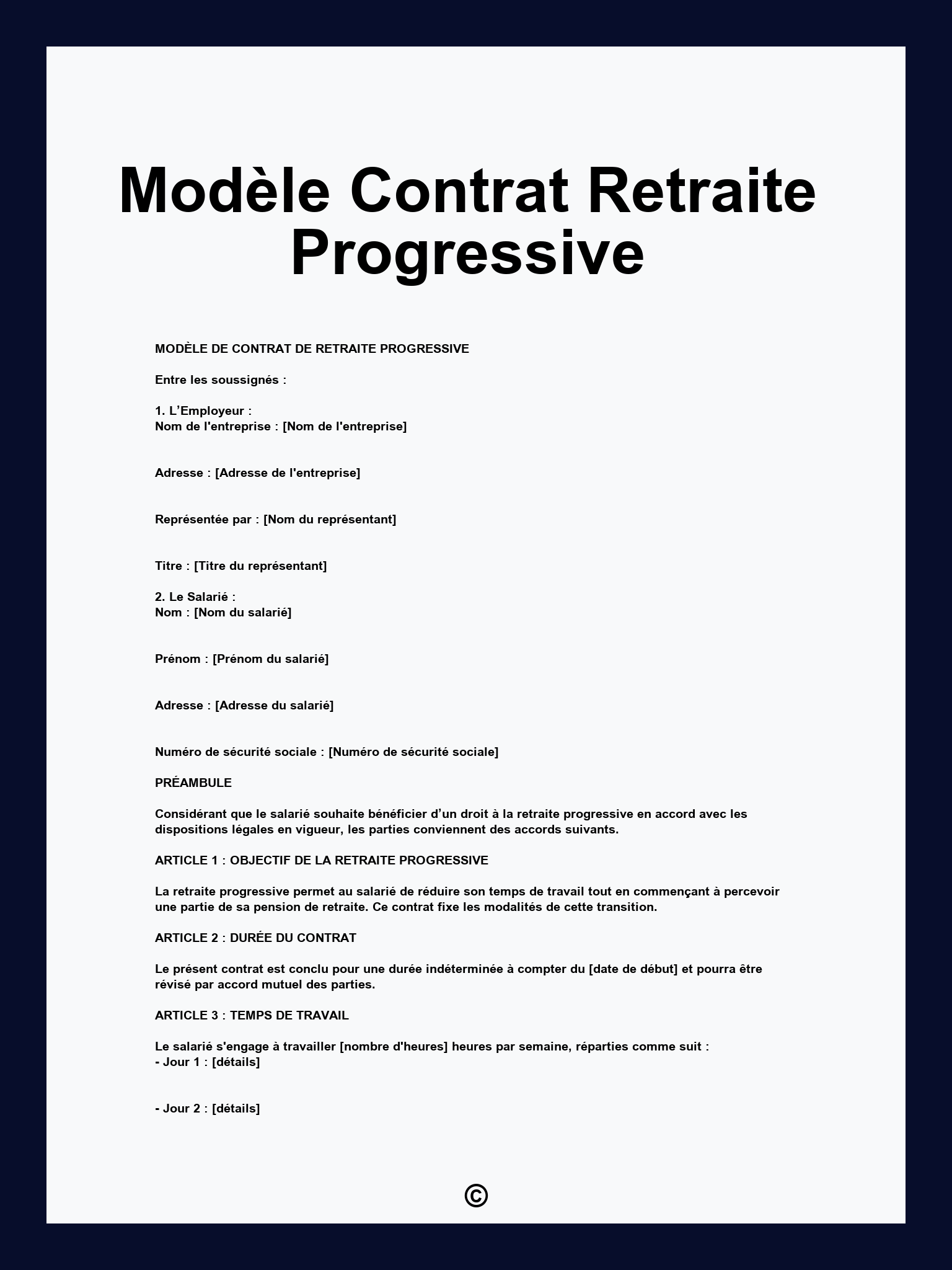 Modèle Contrat Retraite Progressive