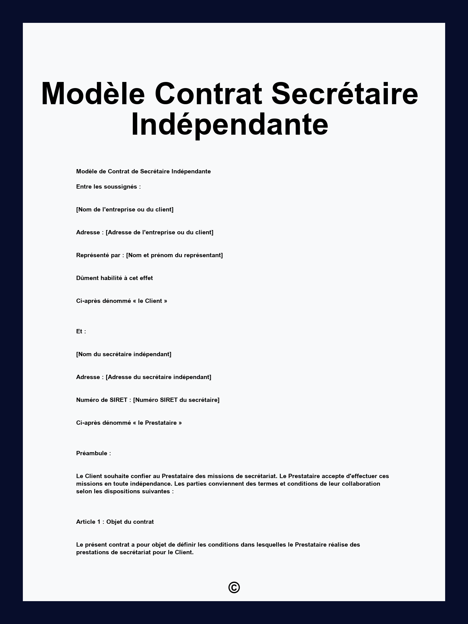 Modèle Contrat Secrétaire Indépendante