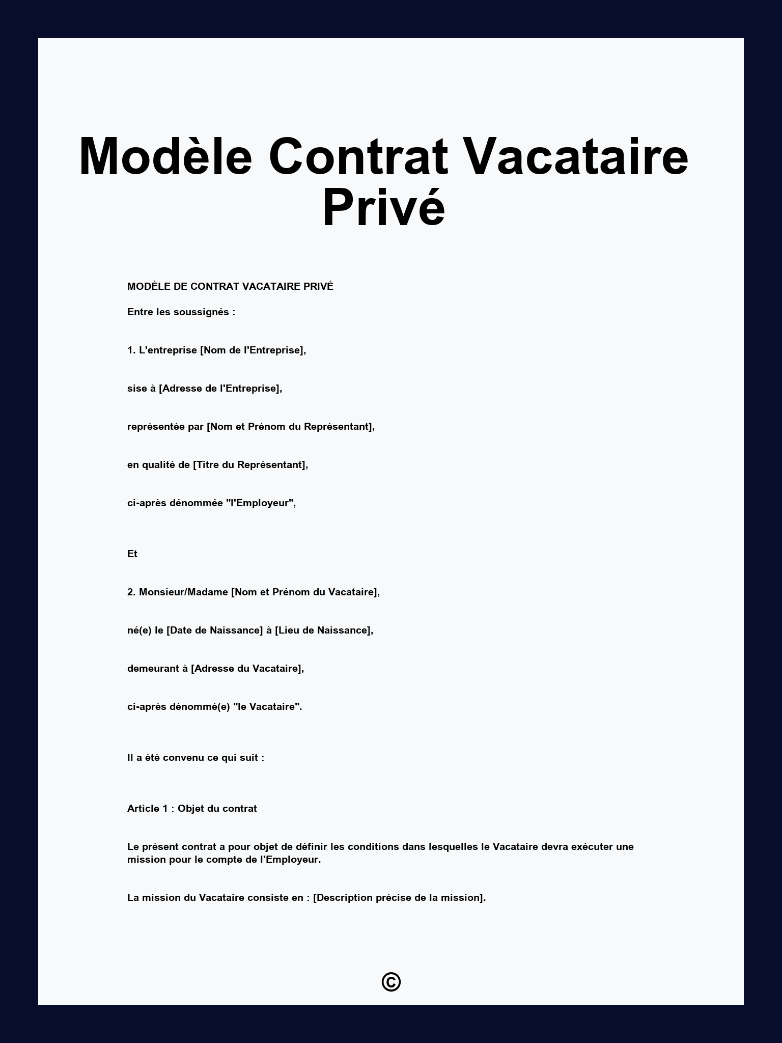 Modèle Contrat Vacataire Privé