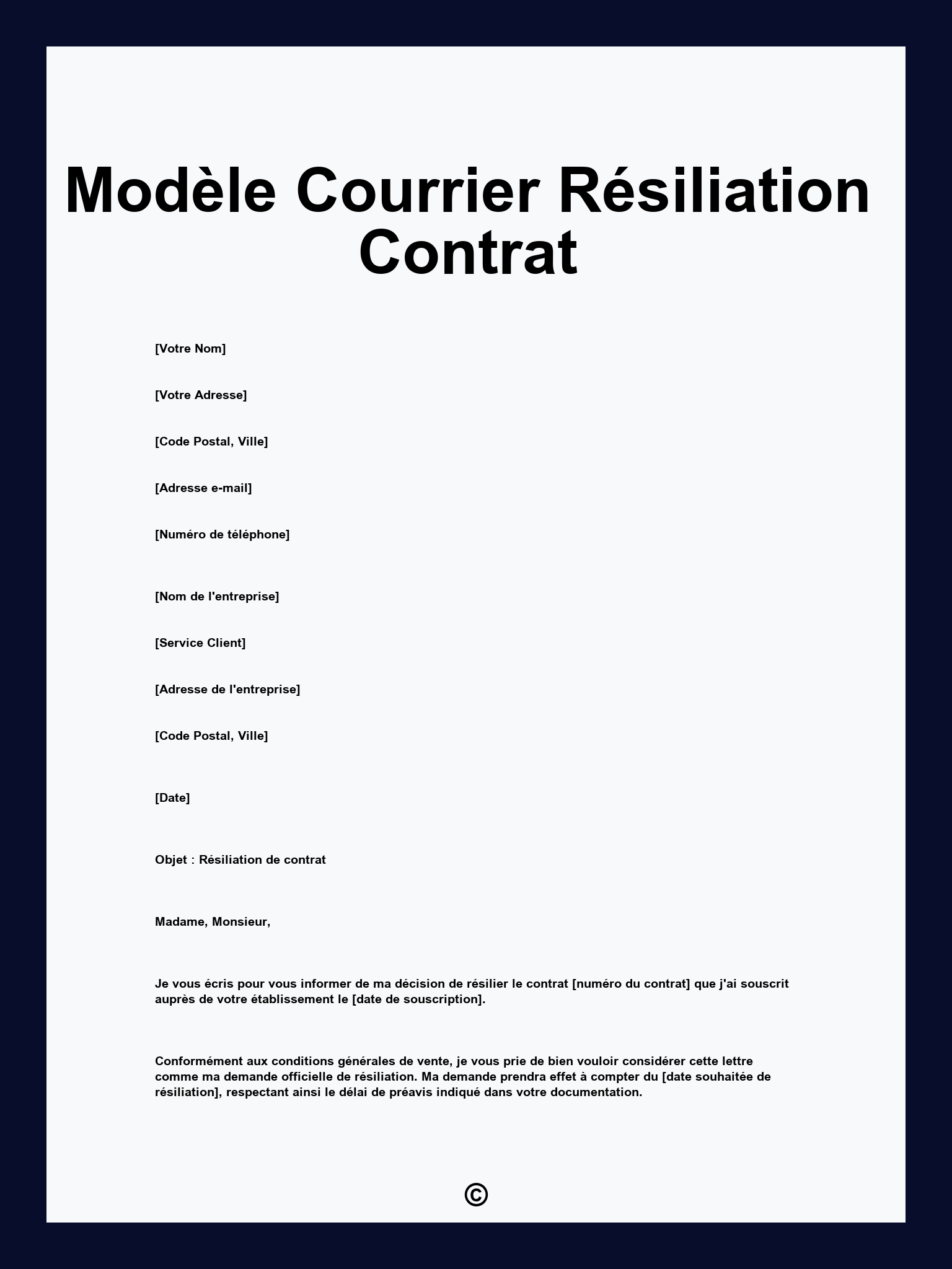 Modèle Courrier Résiliation Contrat
