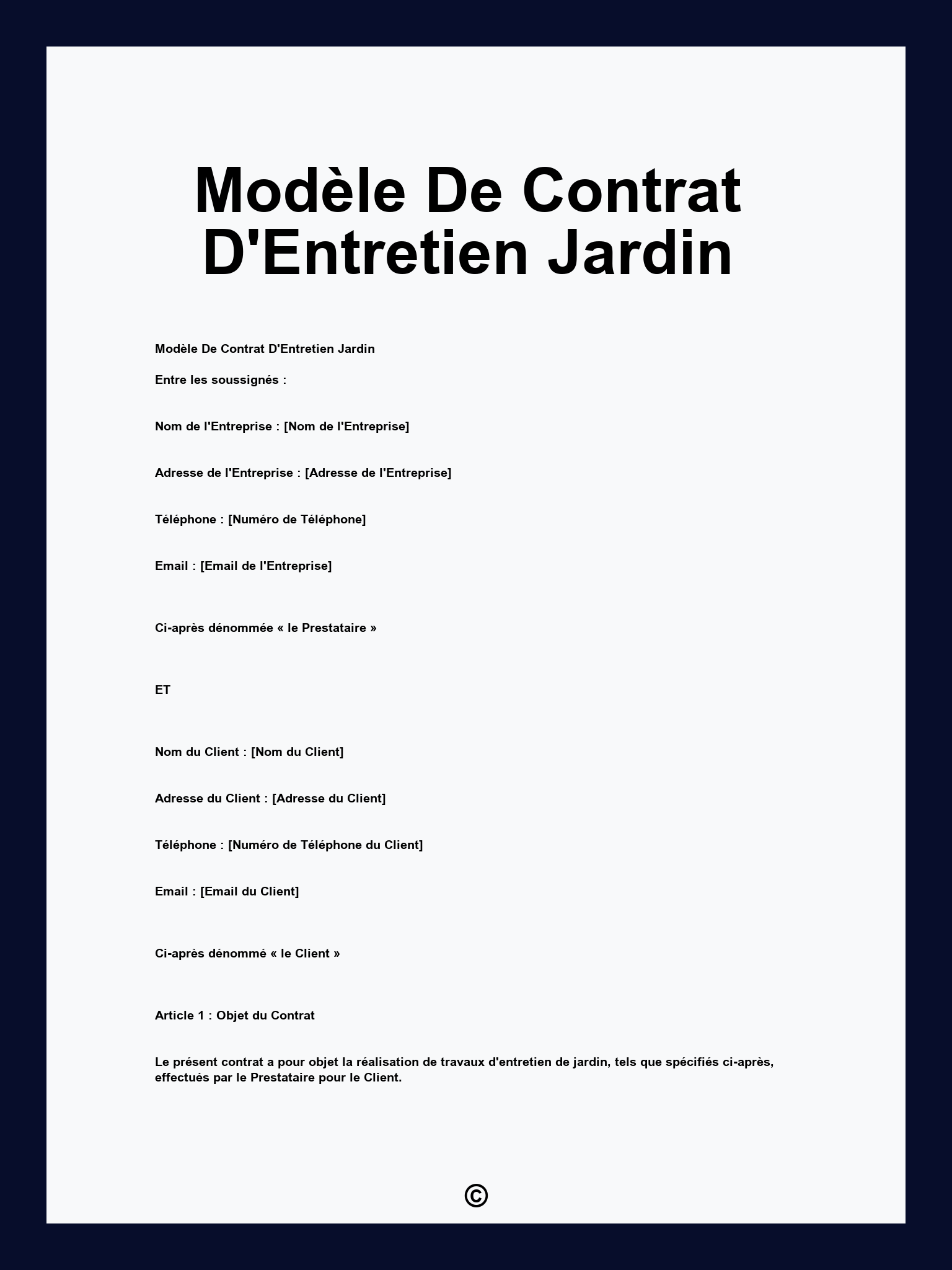 Modèle De Contrat D'Entretien Jardin