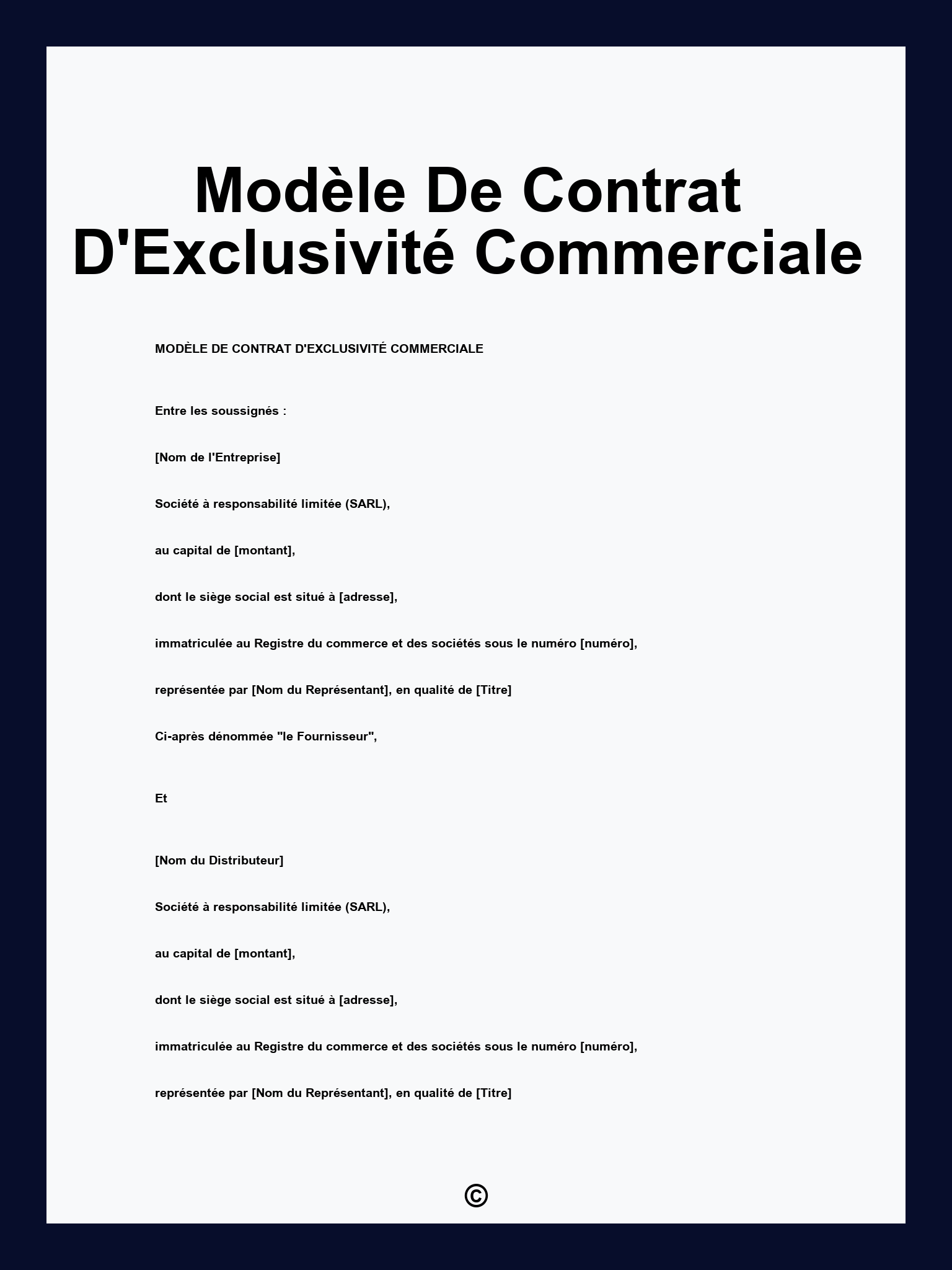 Modèle De Contrat D'Exclusivité Commerciale