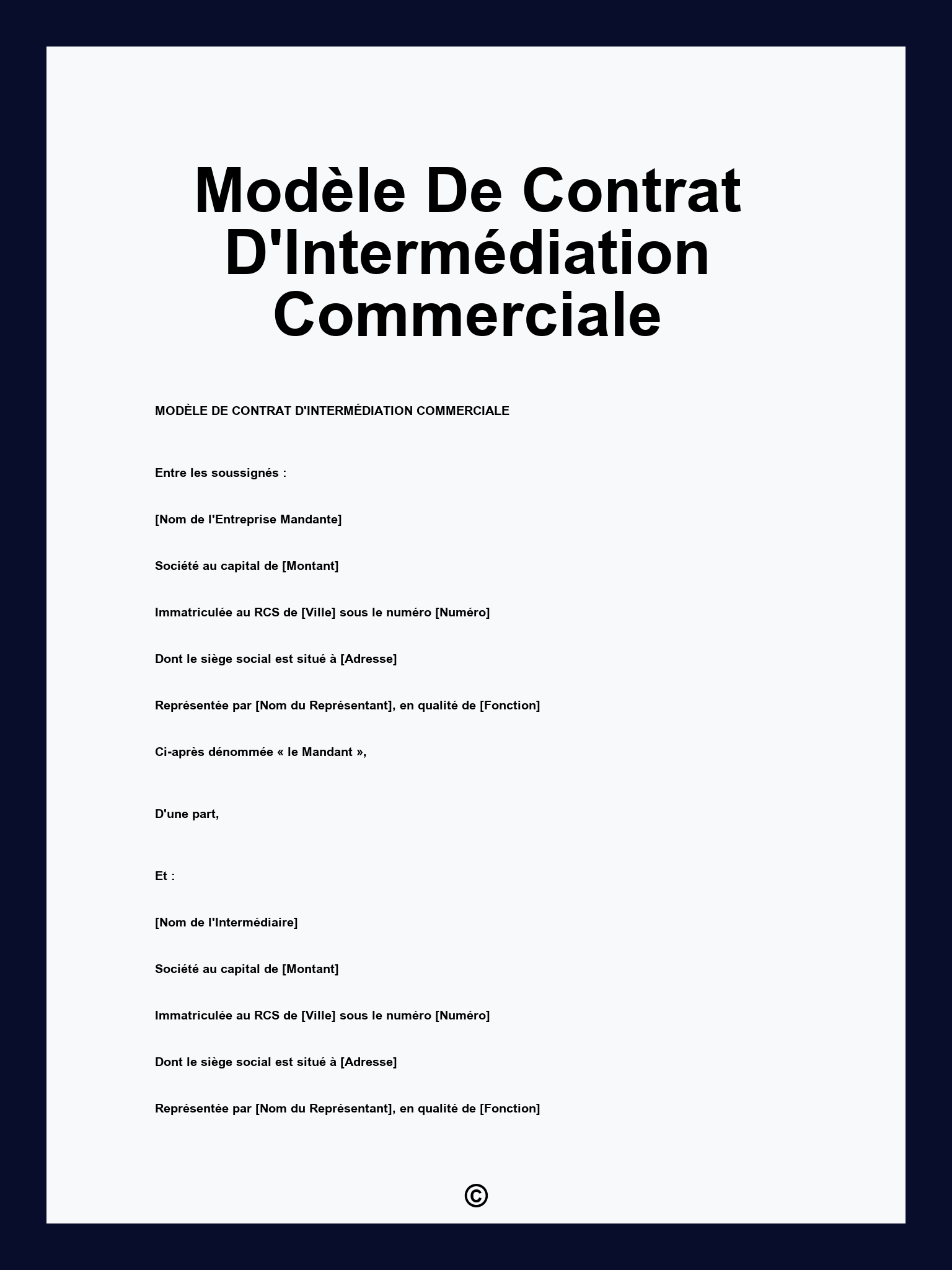 Modèle De Contrat D'Intermédiation Commerciale
