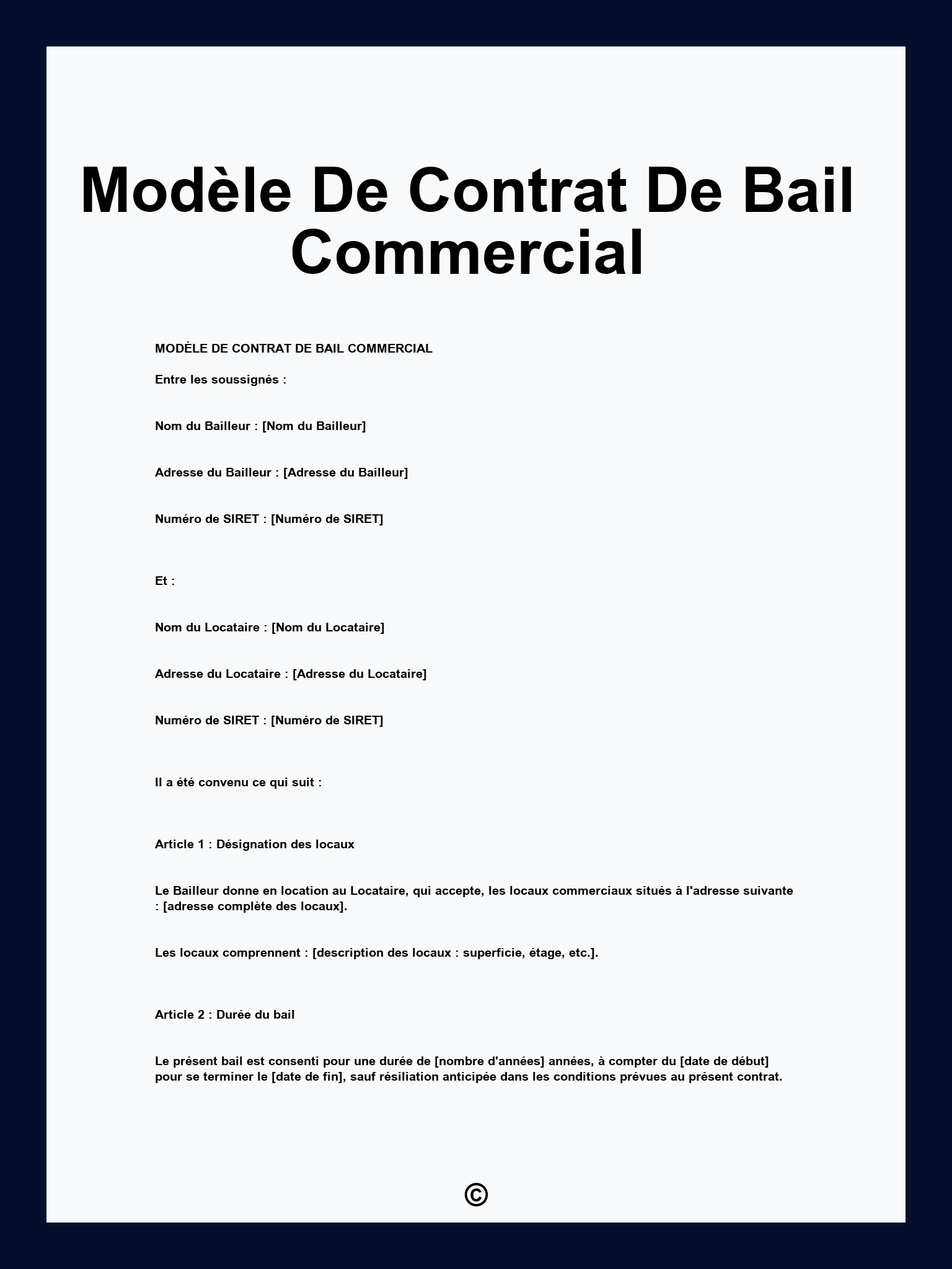 Modèle De Contrat De Bail Commercial