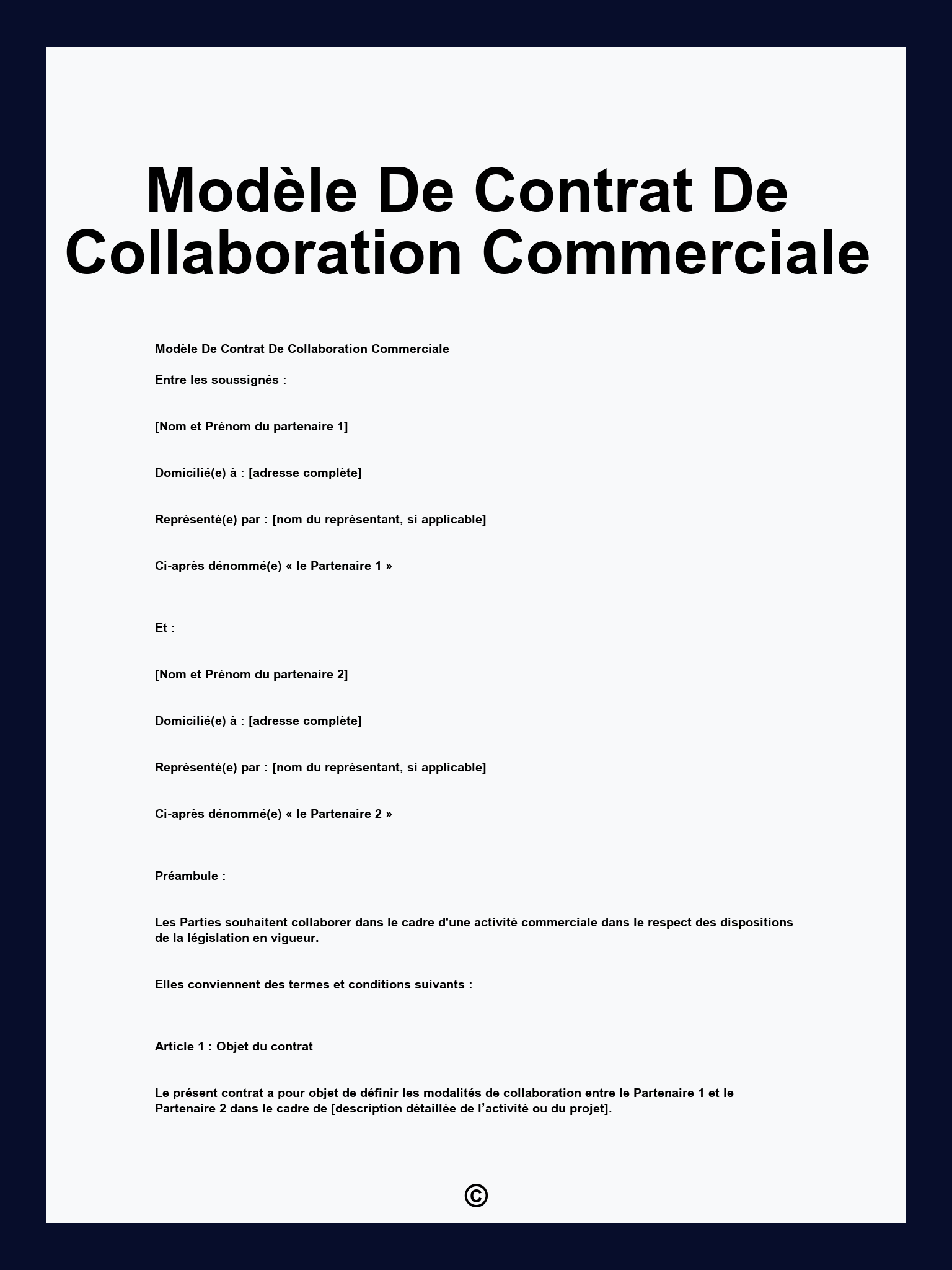Modèle De Contrat De Collaboration Commerciale