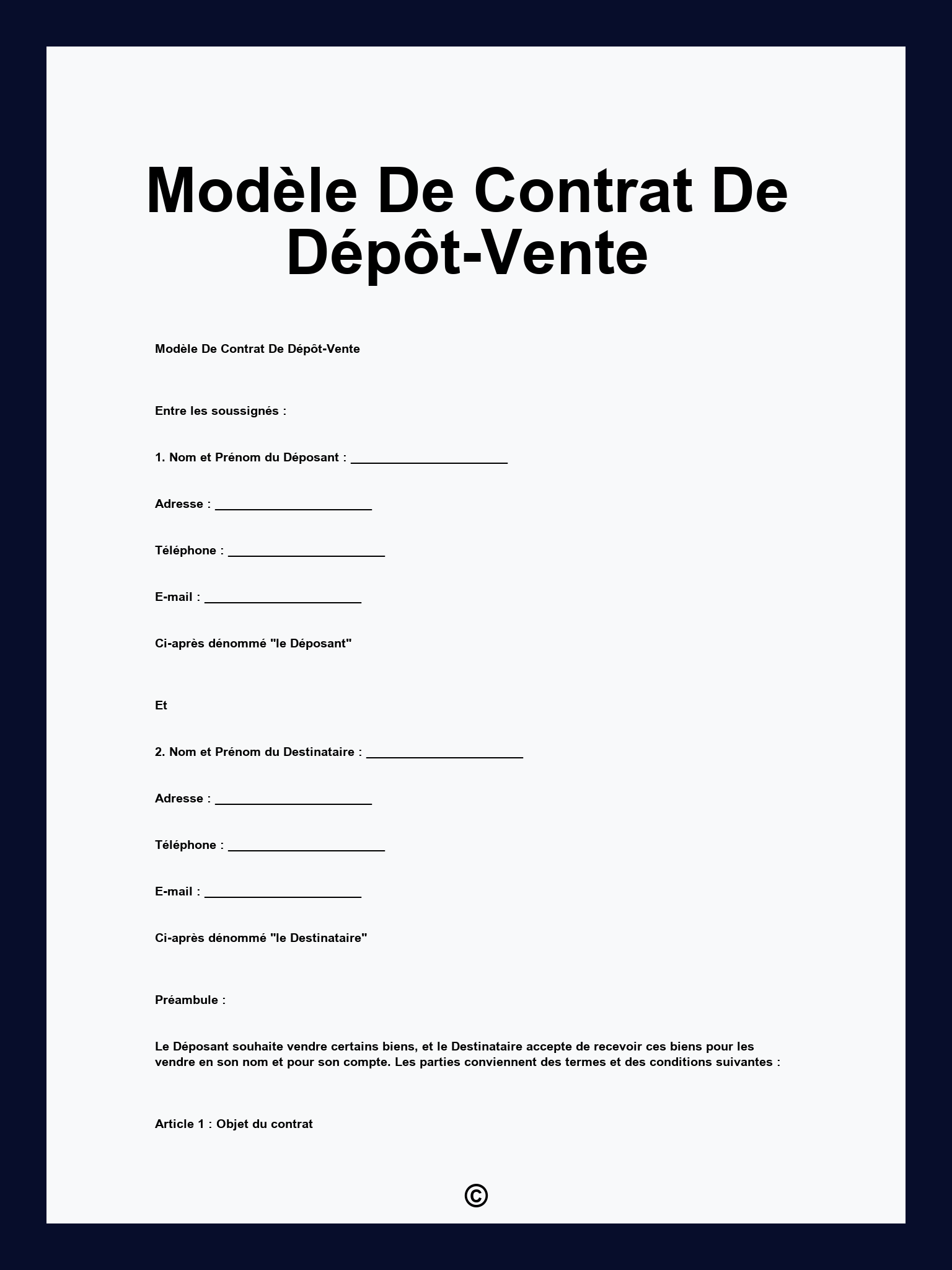 Modèle De Contrat De Dépôt-Vente