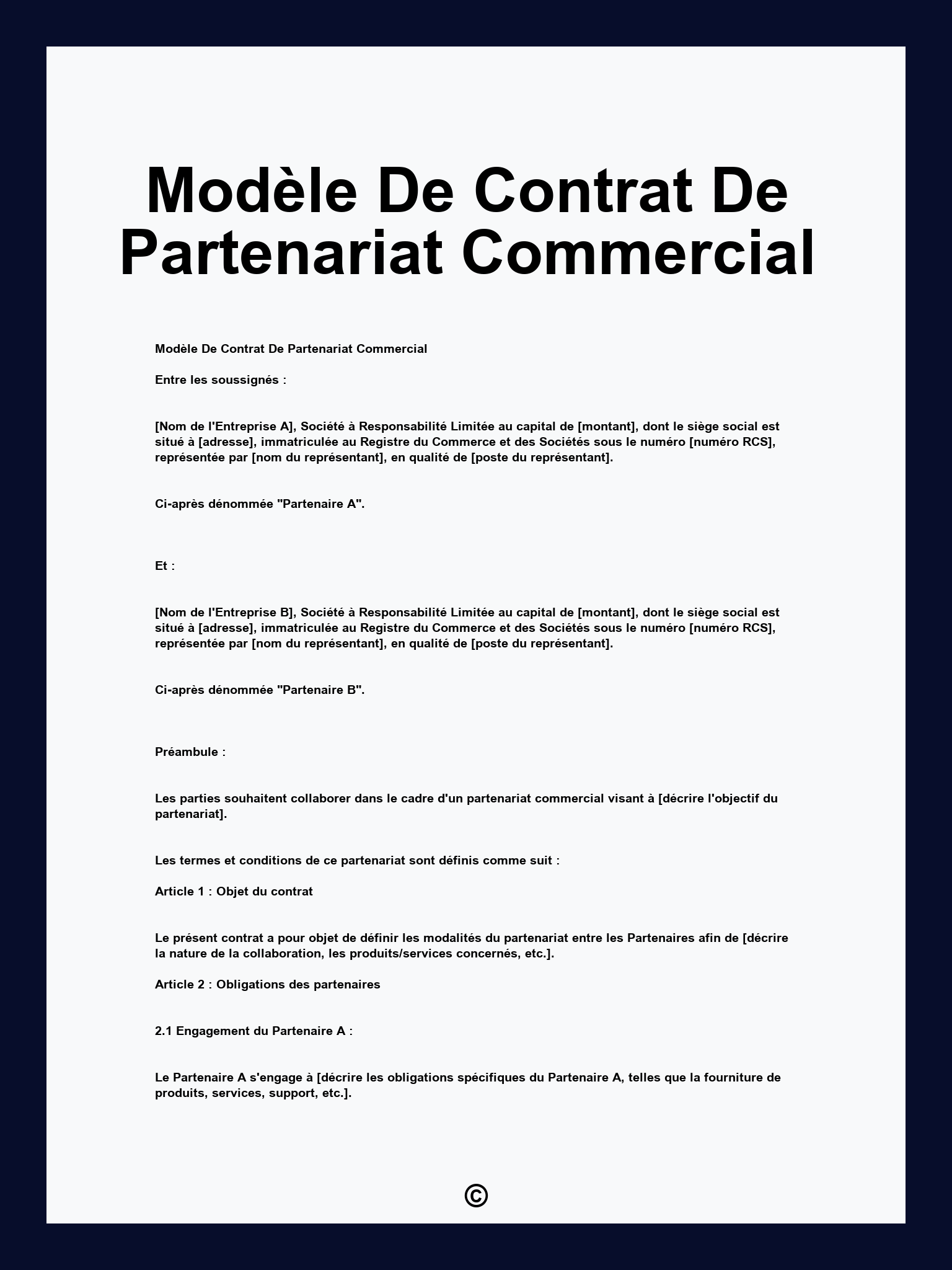 Modèle De Contrat De Partenariat Commercial