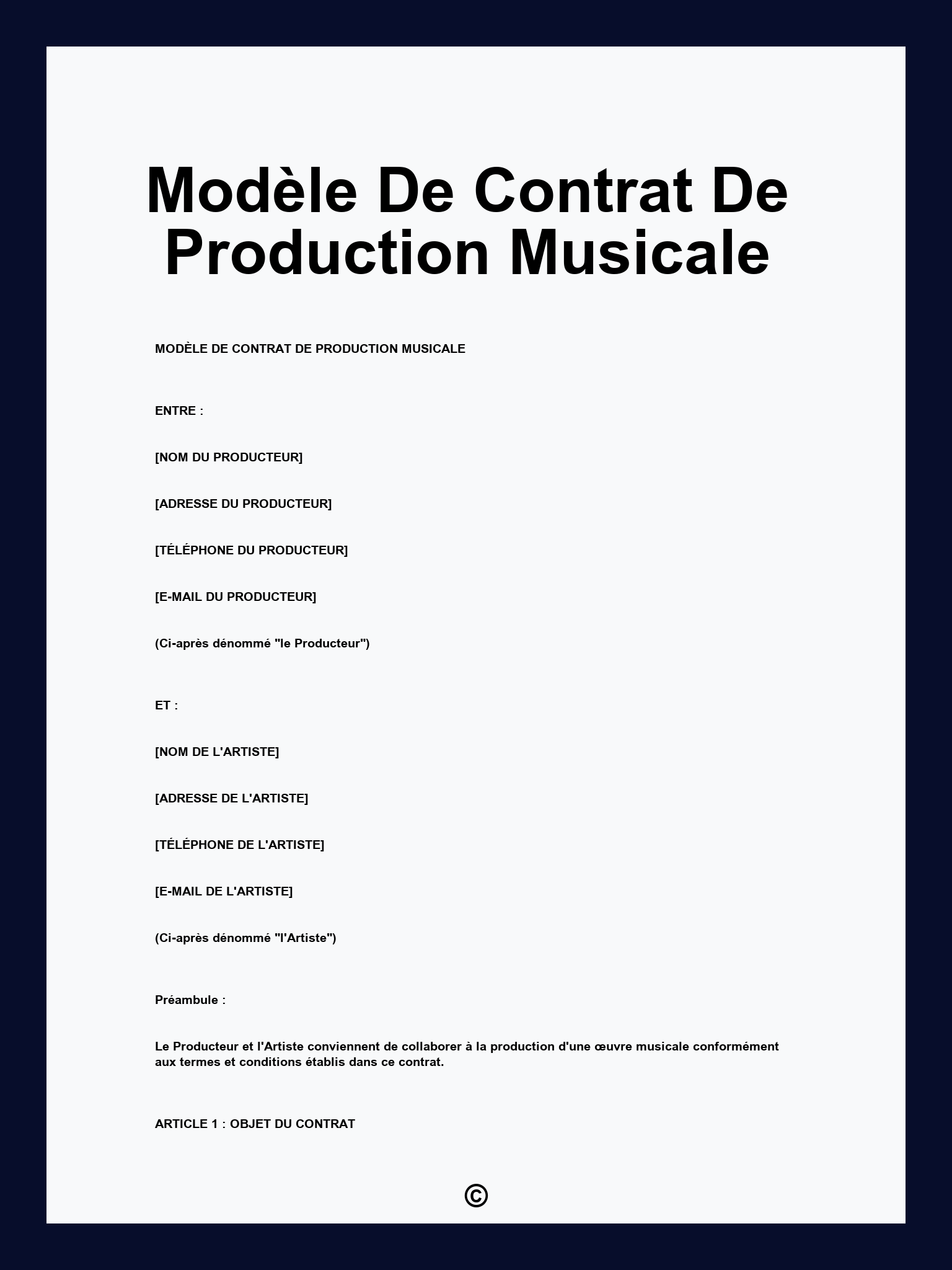 Modèle De Contrat De Production Musicale