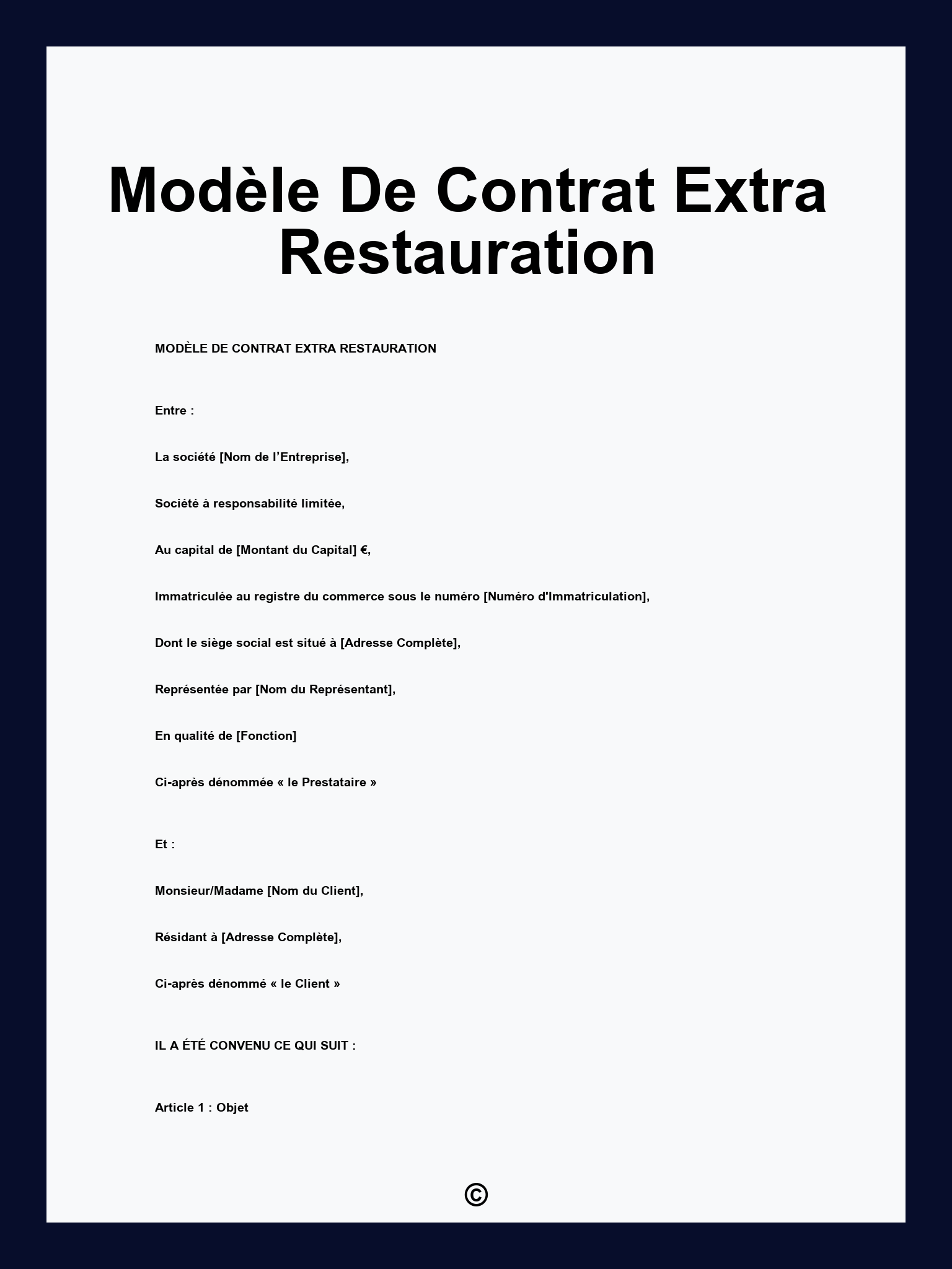Modèle De Contrat Extra Restauration