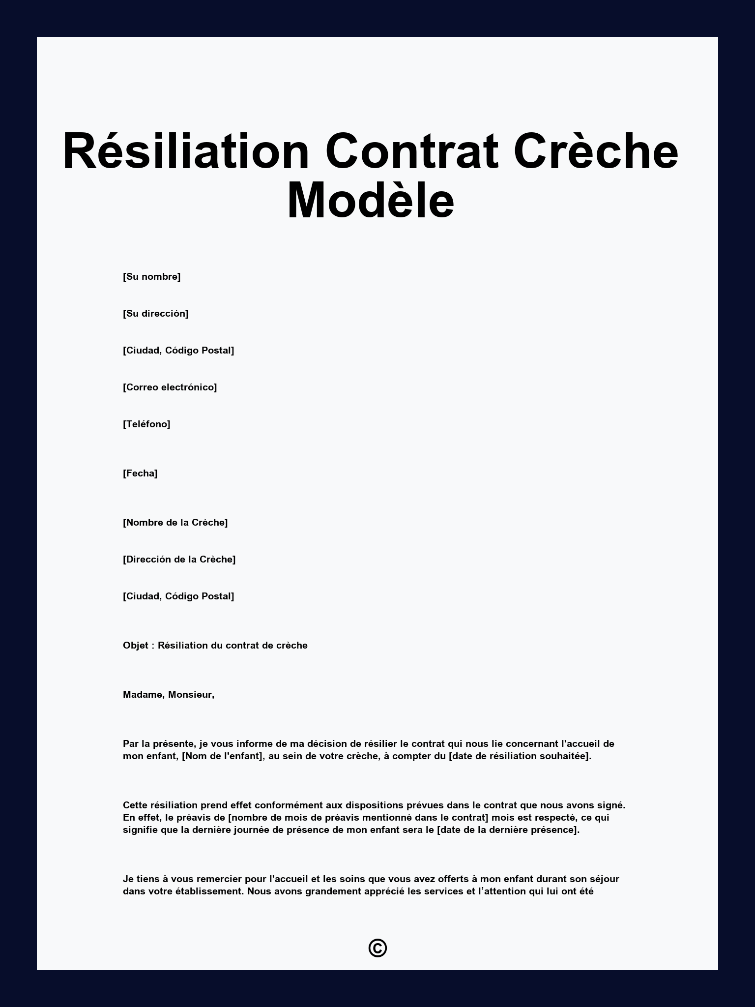 Résiliation Contrat Crèche Modèle