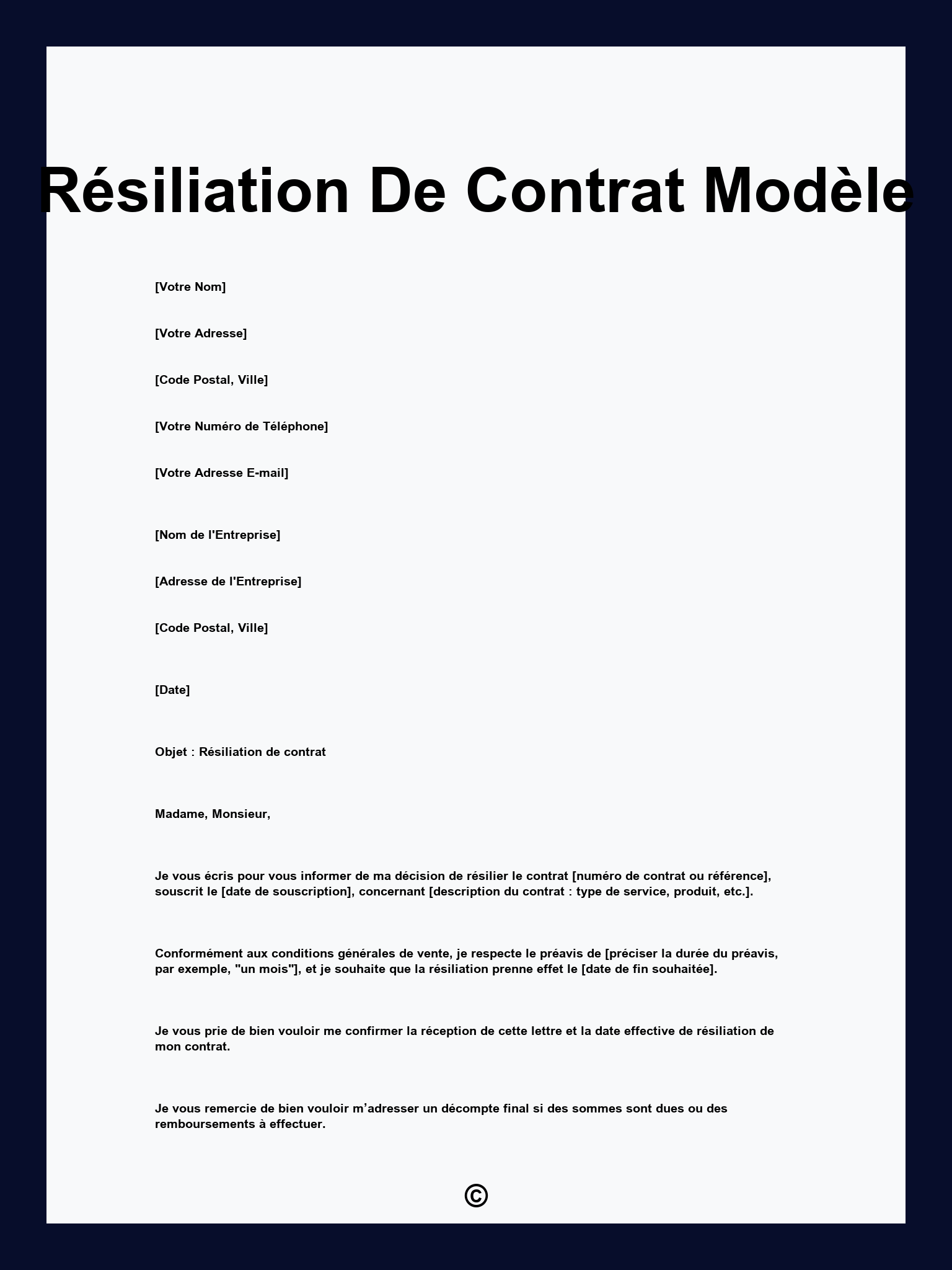 Résiliation De Contrat Modèle